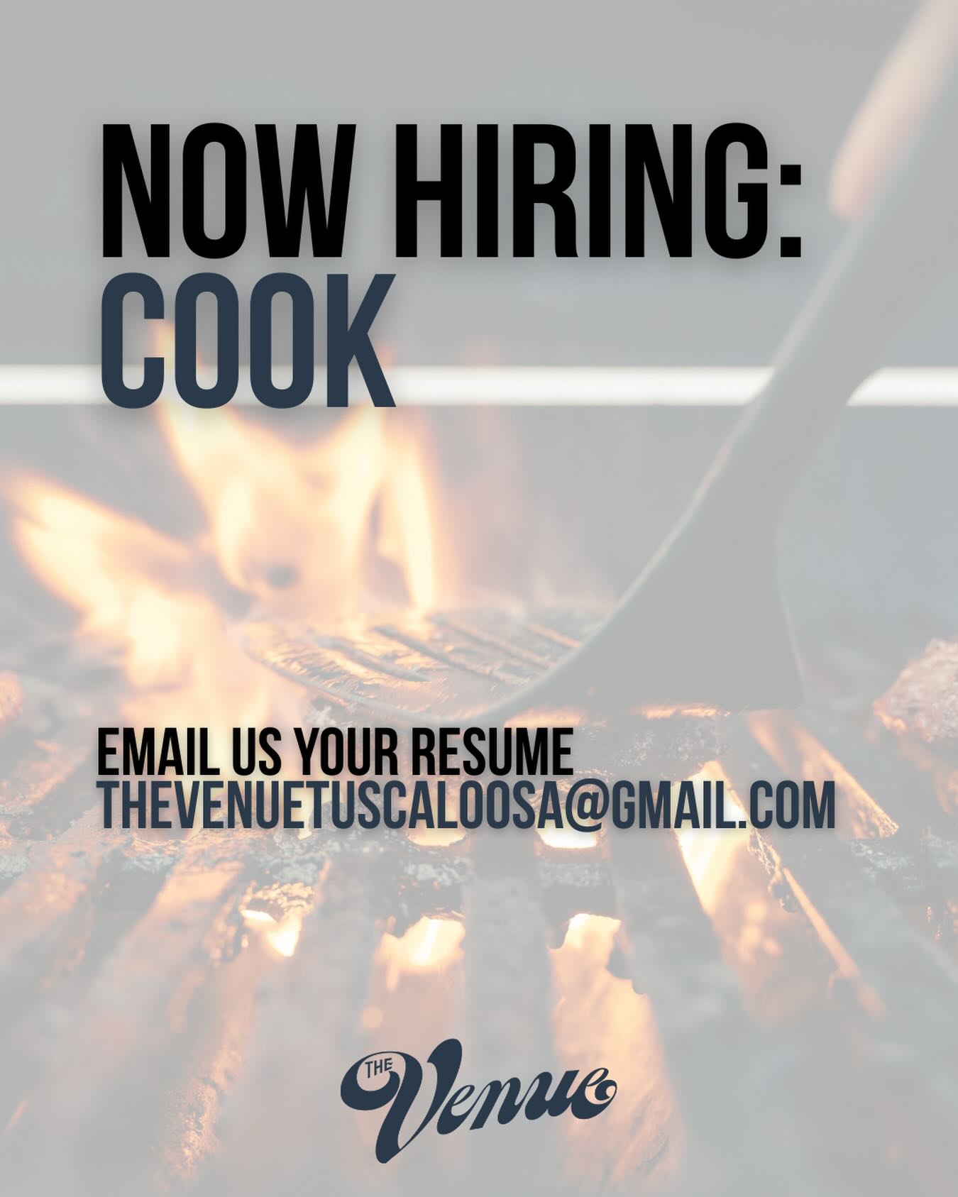 🚨 WE’RE HIRING! 🚨
We’re looking to add a cook to our team at The Venue Tuscaloosa!
📩 Send us a message for more information or email us at thevenuetuscaloosa@gmail.com.