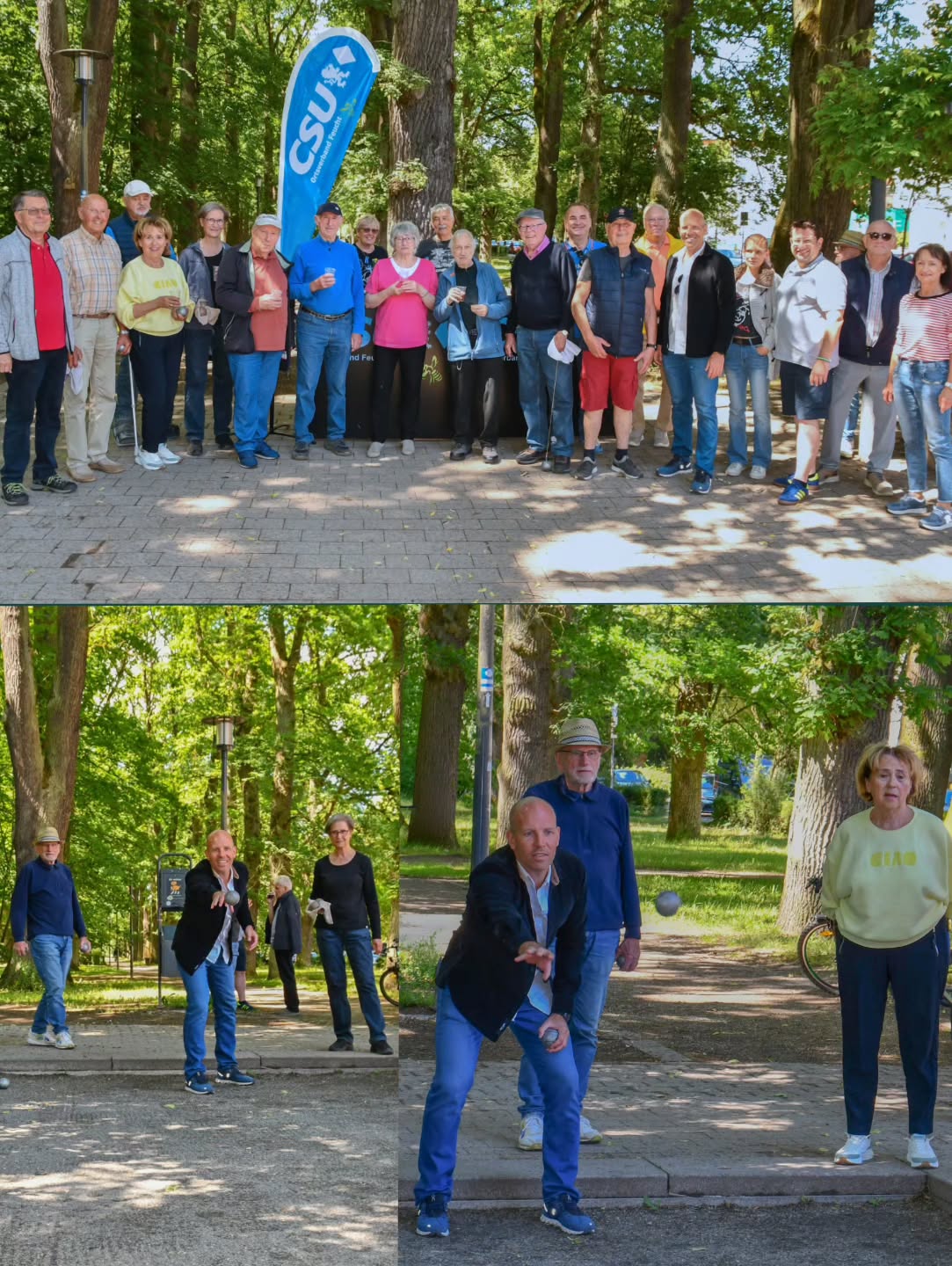 Gut besuchtes CSU-Boulefest
Zum 20. Male fand das Boulefest der Feuchter CSU am Samstag im Eichenhain statt, und bei sonnigem Wetter fanden viele Freunde des Boulesports den Weg zum gemeinsamen Spiel im Schatten der Bäume. Bei den spannenden Spielen durften sich auch Neulinge im Werfen der runden Kugeln versuchen, und es wurden dabei sogar einige ganz junge Nachwuchs-Boulisten gesichtet. Für Stärkung war durch das Team der CSU bestens gesorgt, so dass Bürgermeister und CSU-Vorsitzender Harald Danzl ein durchwegs positives Fazit des Jubiläums-Boulefestes ziehen konnte. Selbstverständlich blieb auch genügend Gelegenheit, mit Bürgermeister Harald Danzl, seinem Stellvertreter Till Bohnekamp, Fraktionsvorsitzendem Oliver Siegl und weiteren Vertretern von Fraktion und Vorstand ins Gespräch zu kommen. Dabei wurde auch die eine oder andere kommunale Thematik erörtert. Natürlich wird es auch im nächsten Jahr wieder ein Boulefest im Eichenhain geben.