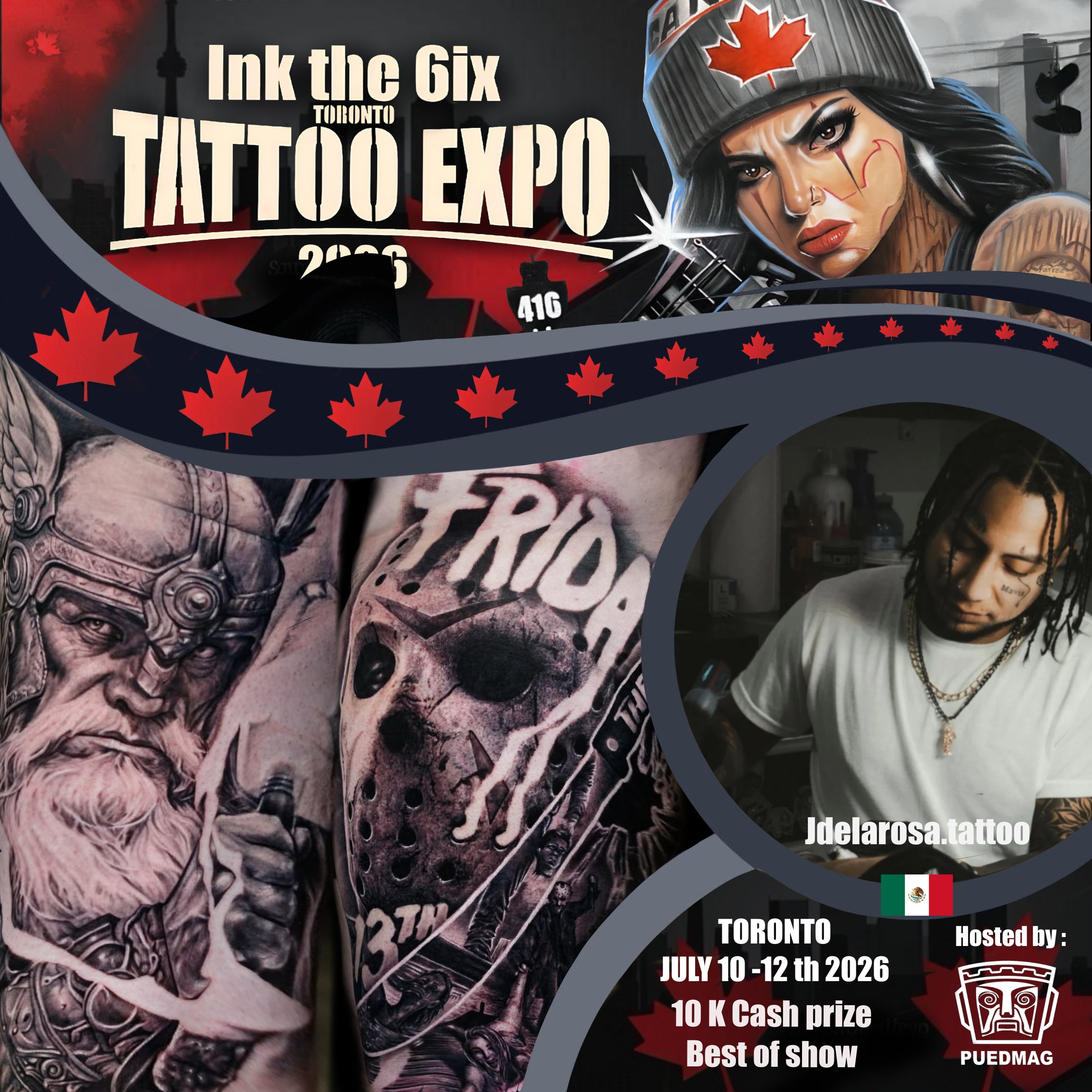 Welcome @jdelarosa.tattoo to the second edition of @inkthe6ixtorontotattooexpo, happening July 10-12, 2026, at the Enercare Event Centre in Toronto!
If you guys want to say what’s up or get some crazy black and grey tattoos, make sure to DM him directly.
Don’t miss the opportunity to meet him, check out his work, and get tattooed at one of Canada’s biggest tattoo events.
We the North.
You either win with us or watch us win.