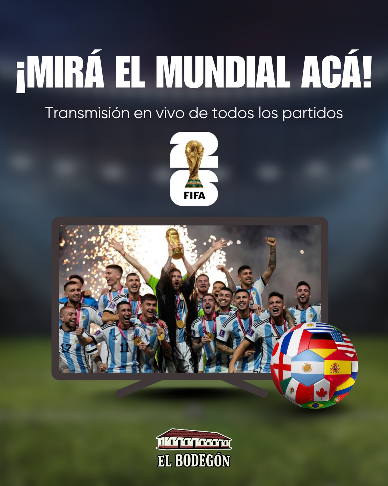 ¡El Mundial se ve mejor en “El Bodegón”!⚽️
Vení a vivir cada partido en vivo, con buena comida, birra fría y la mejor compañía.
📍Av. San Martín 905
📞 3743 - 541945
¡Reservá tu lugar antes que se llene!🇦🇷⚽️