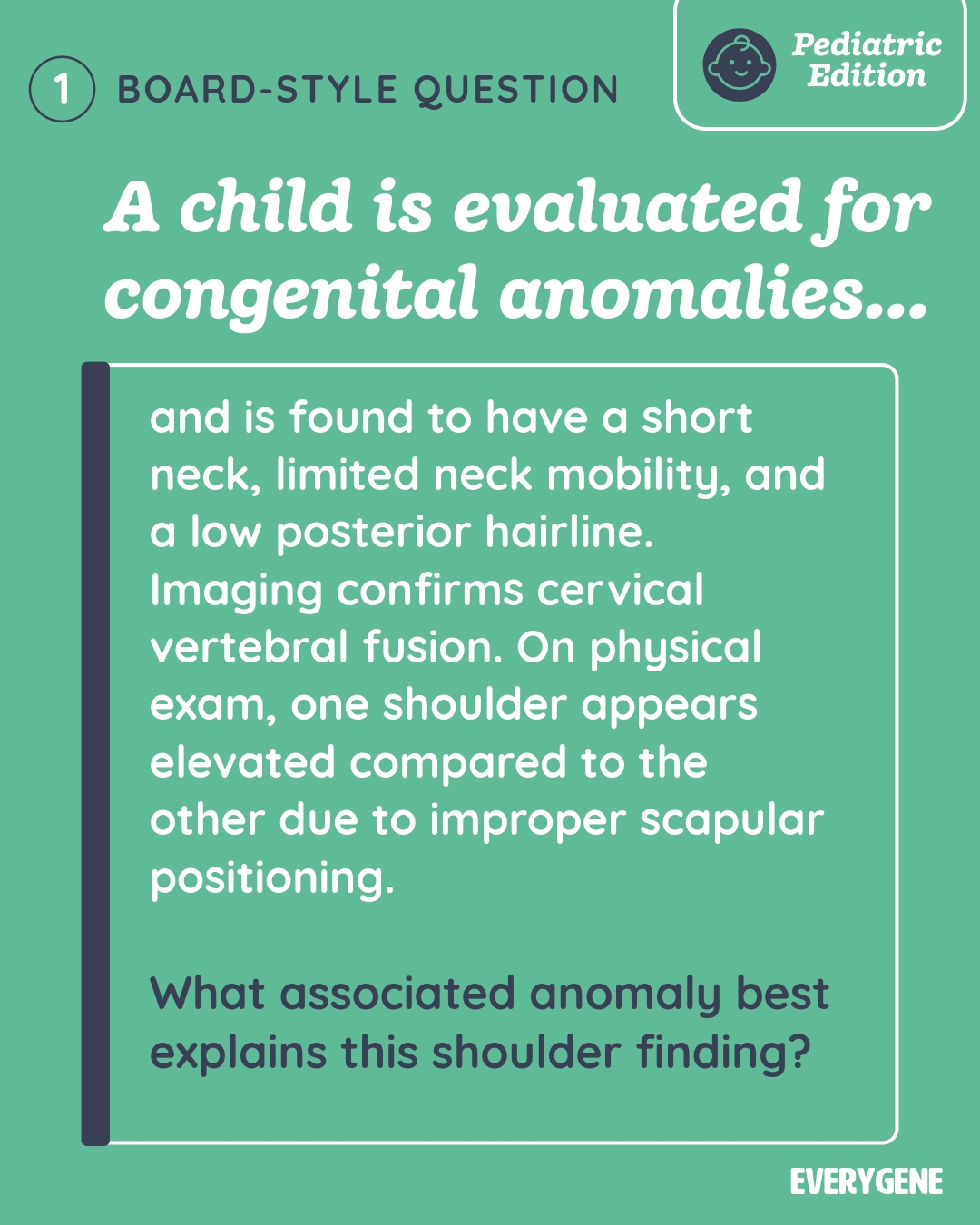 Save and share for more board-style questions!
.
.
.
.
.
.
genetics study tools, medical education study tools, pediatric residency, medical residents, genetic counselors