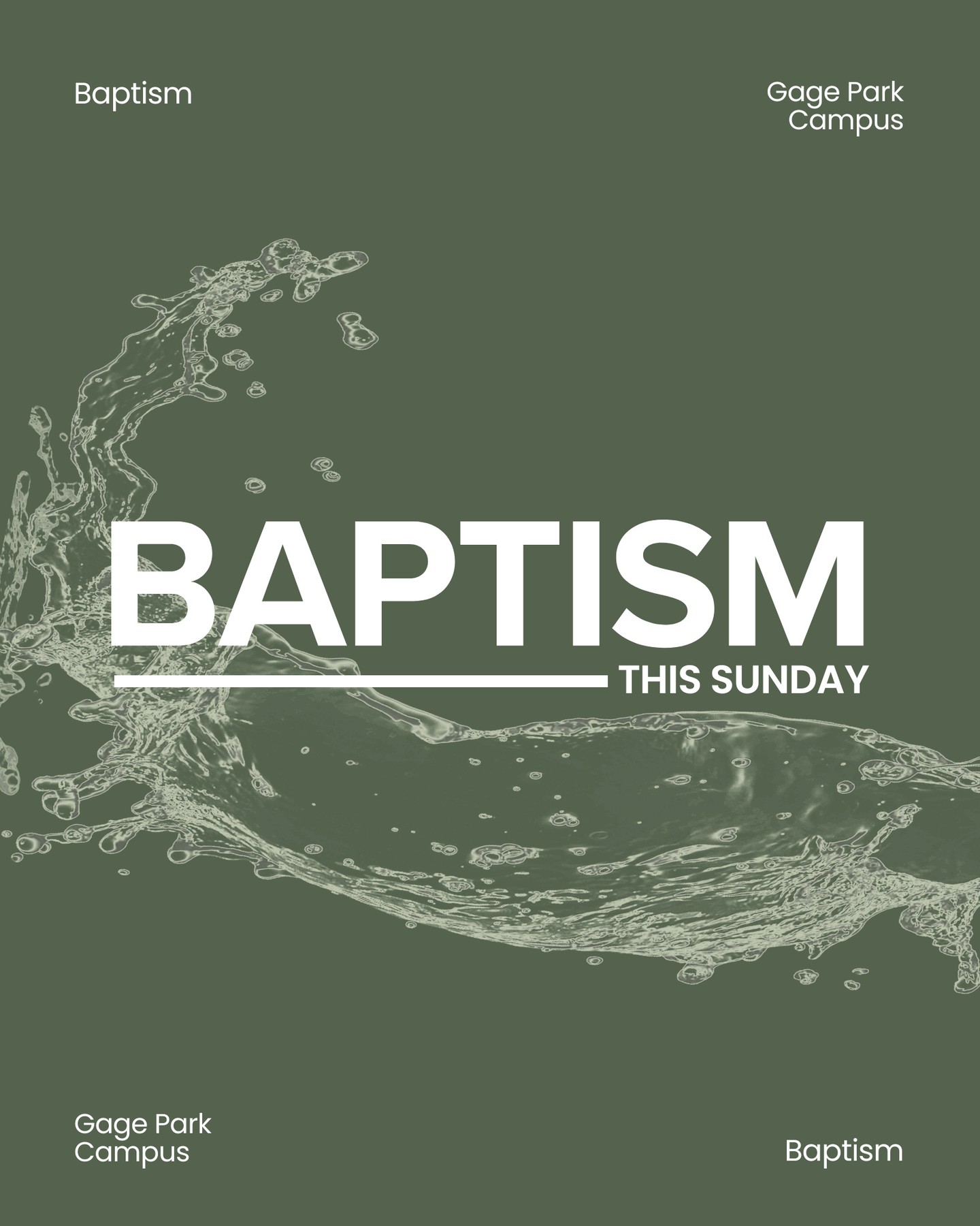 This Sunday, we'll be celebrating stories of faith, hope, and new beginnings as people are baptized at our Gage Park Campus. We would love for you to join us!
Gage Park Campus
408 Cumberland Ave.
11:00 am
Westmount Campus - Regular Service
1045 Garth St
9:00 + 11:00 am 