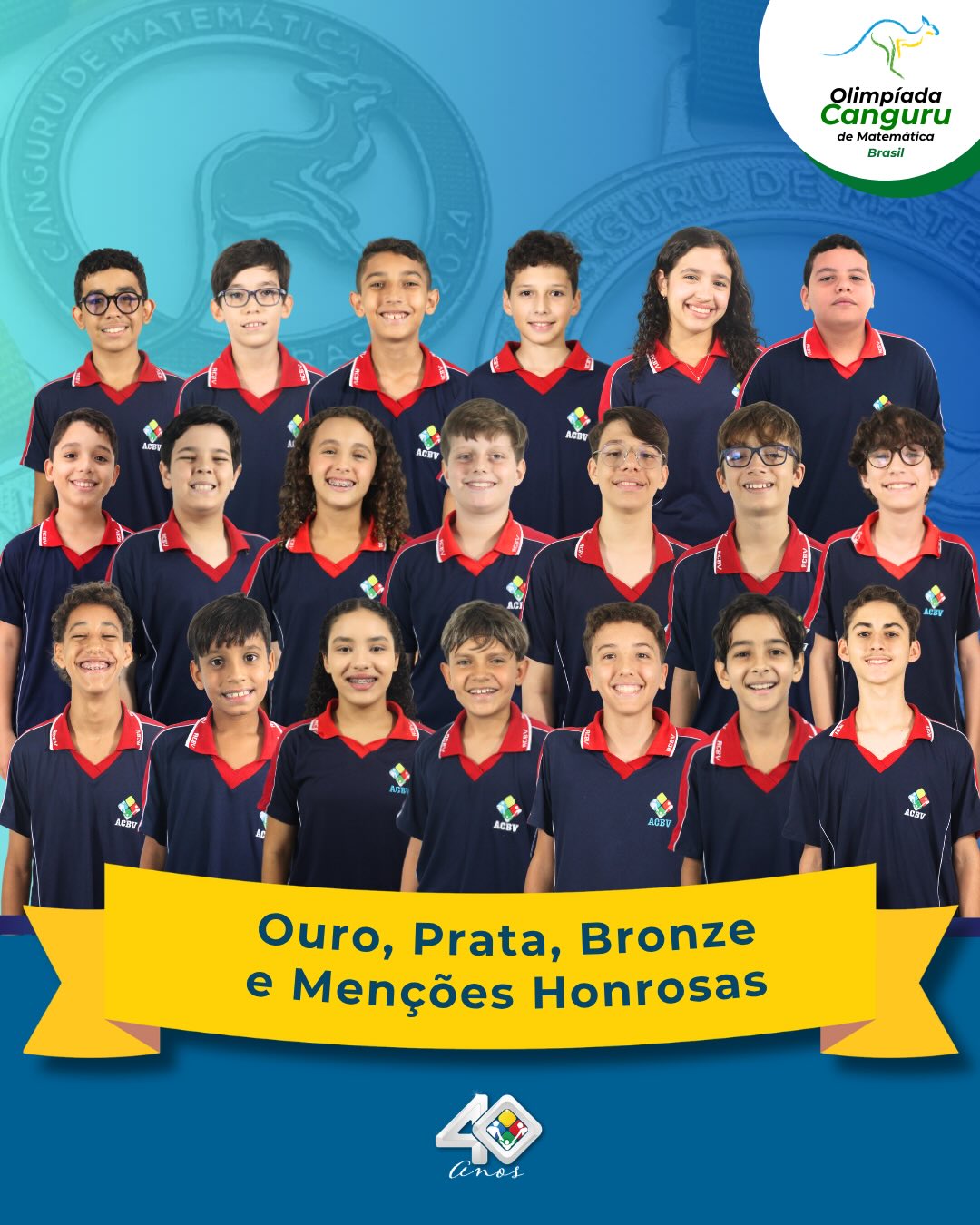 Com imensa gratidão a Deus, celebramos os excelentes resultados conquistados por nossos alunos na Olimpíada
Canguru de Matemática.
As medalhas e menções honrosas obtidas refletem o empenho e a dedicação de nossos estudantes, professores e de toda a comunidade escolar, que trabalham juntos, diariamente, em busca de uma educação de qualidade e excelência.
Sentimo-nos honrados em ver nossos alunos brilharem em uma competição de tanto prestígio, evidenciando que a formação cristã que oferecemos os prepara não só para desafios acadêmicos, mas também para a vida.
Parabenizamos todos os envolvidos nessa conquista, que reforça nosso compromisso com uma educação cristã séria, comprometida e transformadora.
#ACBV #AcademiaCrista