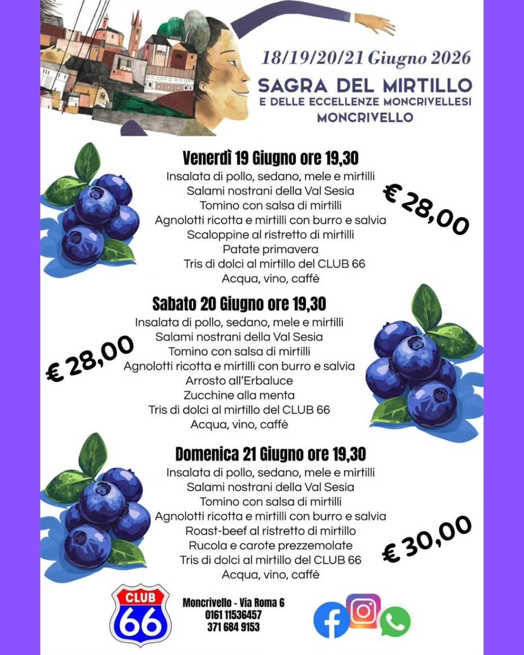 🫐 Alla Sagra del Mirtillo il gusto è protagonista! 🫐
Anche il @club6_6666 vi aspetta con tre serate speciali dedicate ai sapori del territorio e al mirtillo, protagonista indiscusso di piatti creativi e sorprendenti.
🍽️ Dalle ricette della tradizione alle proposte più originali, ogni cena sarà un viaggio tra gusto, qualità e prodotti locali.
📅 19, 20 e 21 giugno
📍 Moncrivello
⏰ Ore 19.30
Un'occasione perfetta per vivere la Sagra del Mirtillo e delle Eccellenze Moncrivellesi, condividere una serata in compagnia e lasciarsi conquistare dai sapori del nostro territorio.
📞 Prenotazione consigliata.
-
-
-
-
#SagraDelMirtillo #Moncrivello #EccellenzeMoncrivellesi #Club66 #SaporiDelTerritorio Mirtillo PiemonteDaGustare VisitMoncrivello 🫐🍽️💜