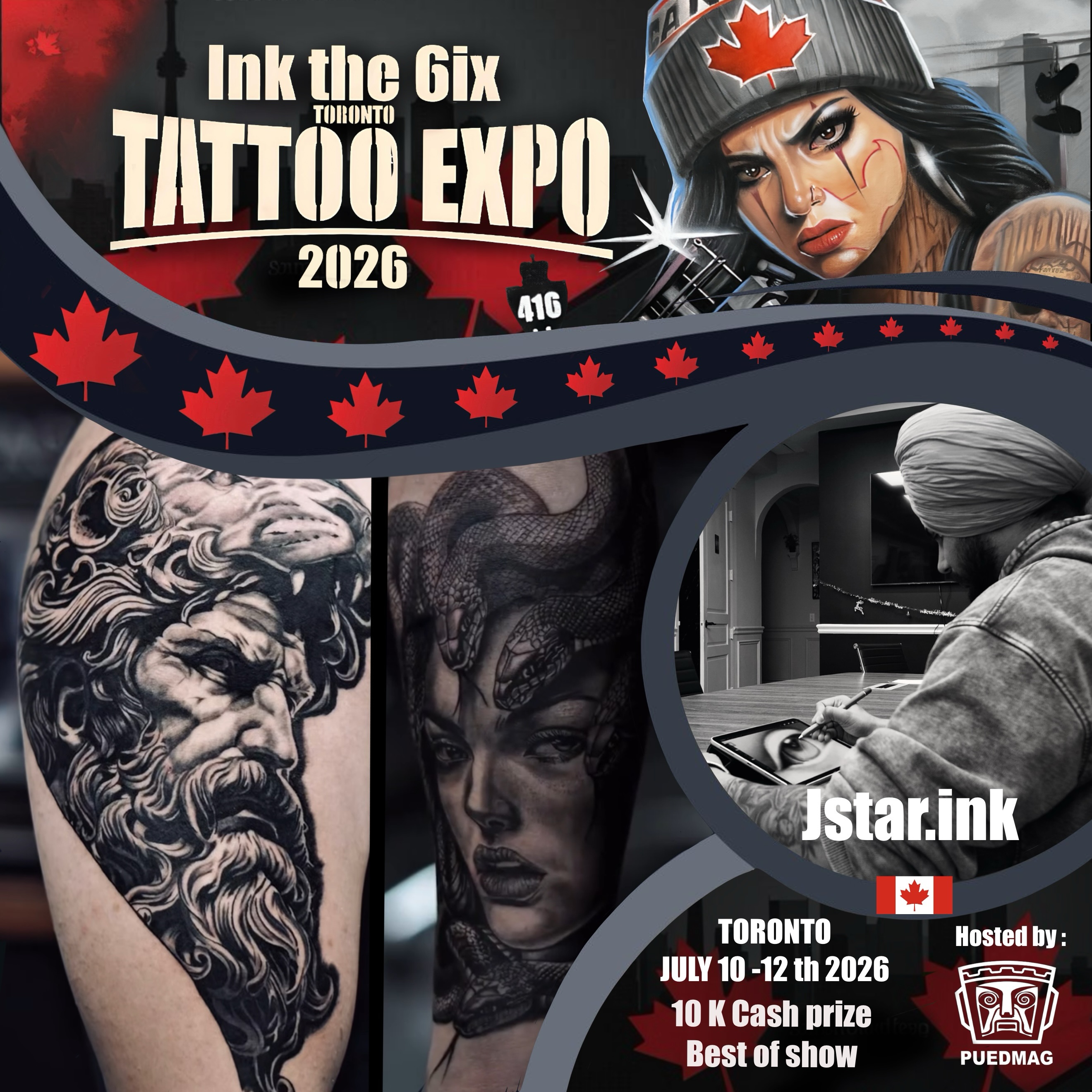 Welcome @jstar.ink to the second edition of @inkthe6ixtorontotattooexpo, happening July 10-12, 2026, at the Enercare Event Centre in Toronto!
If you guys want to say what’s up or get some dope realism tattoos, make sure to DM him directly.
Don’t miss the opportunity to meet him, check out his work, and get tattooed at one of Canada’s biggest tattoo events.
We the North.
You either win with us or watch us win.
