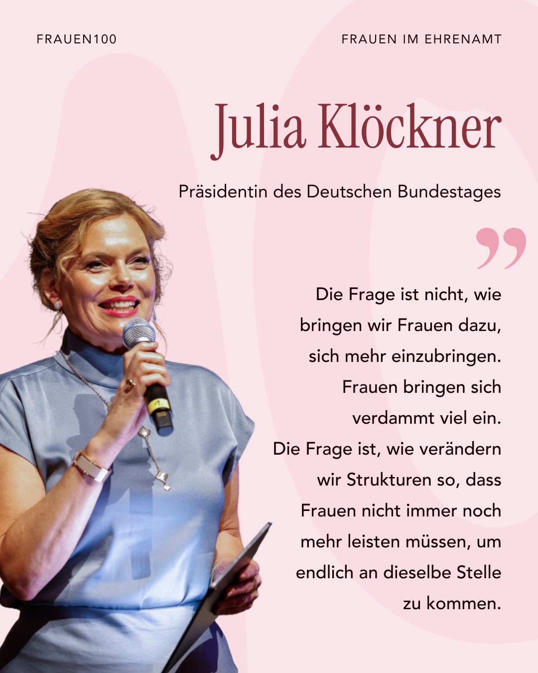 Das waren die Stimmen des Abends. Beim gemeinsamen Event mit dem ADAC haben unsere Speakerinnen geteilt, was sie antreibt, warum gesellschaftliches Engagement für sie mehr als ein Begriff ist und welche Erfahrungen sie geprägt haben.
Und jetzt seid ihr dran: Was schätzt ihr am Ehrenamt? Was hat euch vielleicht selbst dazu bewogen, euch zu engagieren, oder was hält euch davon ab?
Mit der gemeinsamen Studie mit dem @ADAC haben wir die ersten repräsentativen Zahlen zur Lage von Frauen im Ehrenamt veröffentlicht. 15.000 Menschen wurden befragt.
Mehr Infos und die vollständige Studie findet ihr unter dem Link in unserer Bio.
#FRAUEN100 #Ehrentag #Ehrenamt