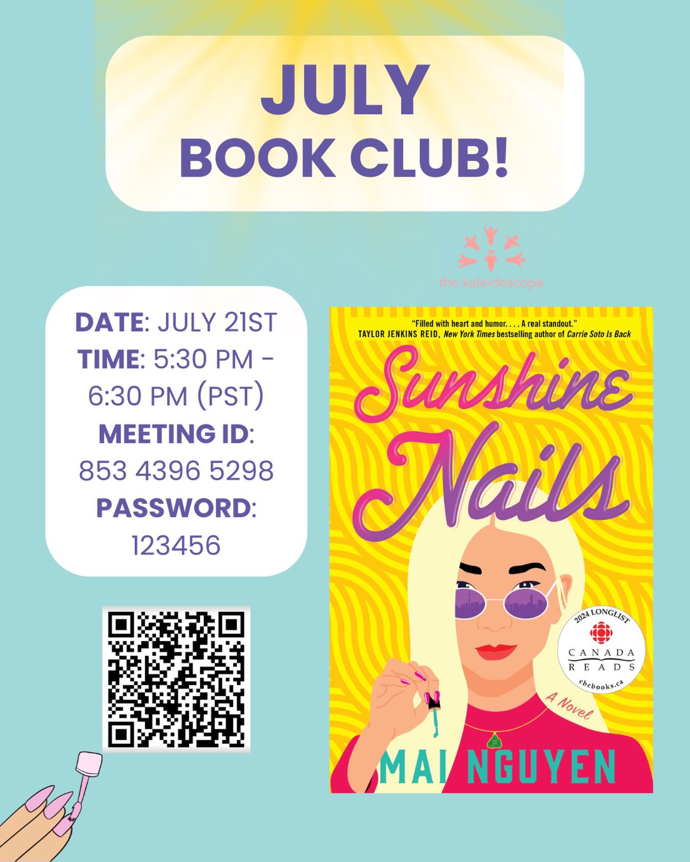 📚 Come join us for our July book club, where we will discuss “Sunshine Nails” by Mai Nguyen.
“Vietnamese refugees Debbie and Phil Tran have built a comfortable life for themselves in Toronto with their family nail salon. But when an ultra-glam chain salon opens across the street, their world is rocked.
Complicating matters further, their landlord has jacked up the rent and it seems only a matter of time before they lose their business and everything they’ve built. They enlist the help of their daughter, Jessica, who has just returned home after a messy breakup and a messier firing. Together with their son, Dustin, and niece, Thuy, they devise some good old-fashioned sabotage. Relationships are put to the test as the line between right and wrong gets blurred. Debbie and Phil must choose: do they keep their family intact or fight for their salon?
Sunshine Nails is a light-hearted, urgent fable of gentrification with a cast of memorable and complex characters who showcase the diversity of immigrant experiences and community resilience.”
We hope to see you there!
#BookOfTheMonth #MonthlyReads #BookClub #JulyReads #SunshineNails