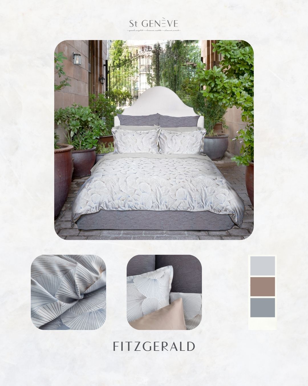 FITZGERALD | JACQUARD
Fitzgerald delivers the brilliance of the Jazz Age with its luxe modern neutrals, curve detail, and streamlined finishing.
100% Giza Egyptian extra-long staple cotton
345 thread count / 620 strand count
Fabric from Italy
Sewn in Canada
stgeneve.com/product-page/fitzgerald-jacquard
#TextileArt #FabricDesign #PatternDesign #CreativeFabrics #DesignInspiration #FabricPatterns #HomeDecor #ContemporaryTextiles #DesignerFabrics #InteriorDesign #GeometricPatterns #ModernInteriors #TextileLovers #BeyondBotanicals