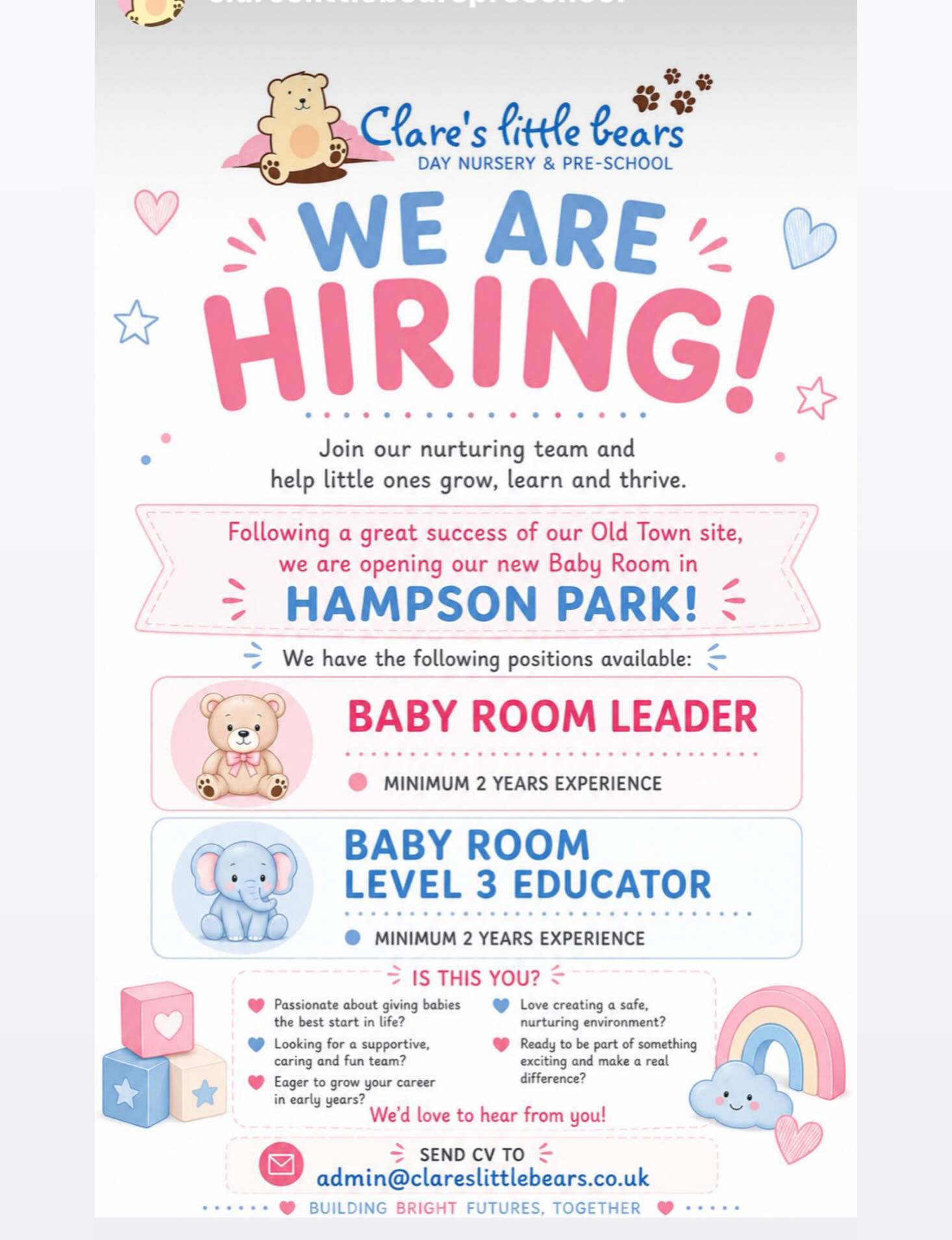 We are hiring for our new baby room, set in our Pin Green play-centre grounds of our Hampson park site. #baby #forest #hampson