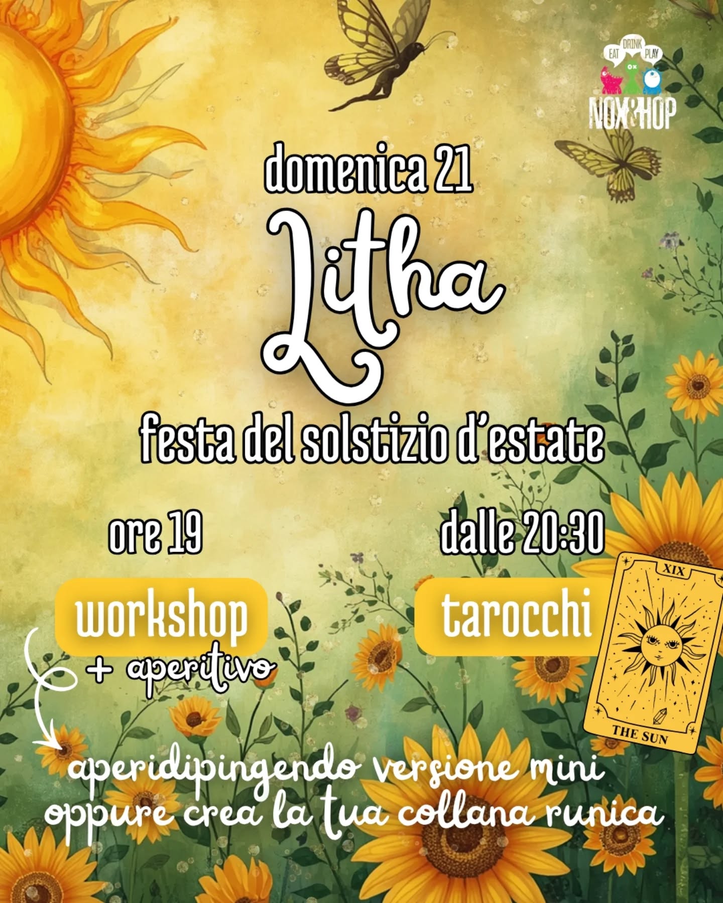 Sta arrivando il giorno più lungo dell'anno!
☀️Litha🌻
Il solstizio d'estate celebra la luce, l'energia e l'abbondanza 🔥
La notte del 21 giugno è un momento magico, in cui esprimere desideri al popolo fatato e augurarci una stagione ricca e intensa 🧚🏻
Ore 19 ~ workshop con aperitivo 🍹
Scegli tra:
• AperiDipingendo su mini-tela magnetica
• Crea la tua collana con rune e simboli di Litha ☀️
📲 Prenotazione obbligatoria qui o su WhatsApp 351 694 1458
💸 Costo 15€ compreso drink + aperitivo + tutti i materiali
⚠️ Si richiede il pagamento anticipato!
Dalle 20:30 🔮 Tarocchi!
Una lettura del solstizio ogni 10€ di consumazione ✨
Non è obbligatoria la prenotazione ma il tempo è limitato 👉🏻 Arriva presto per essere sicuro di farcela!
E in più, drink e cibo a tema solo per questa serata speciale 🍓
Per sentire ancora di più l'aria di festa, indossa colori caldi e estivi come 💛🧡⚪
Dress code consigliato non obbligatorio
📍 Nox&Hop ludo pub a Limite sull'Arno (FI)
#midsummer #litha #solstiziodestate