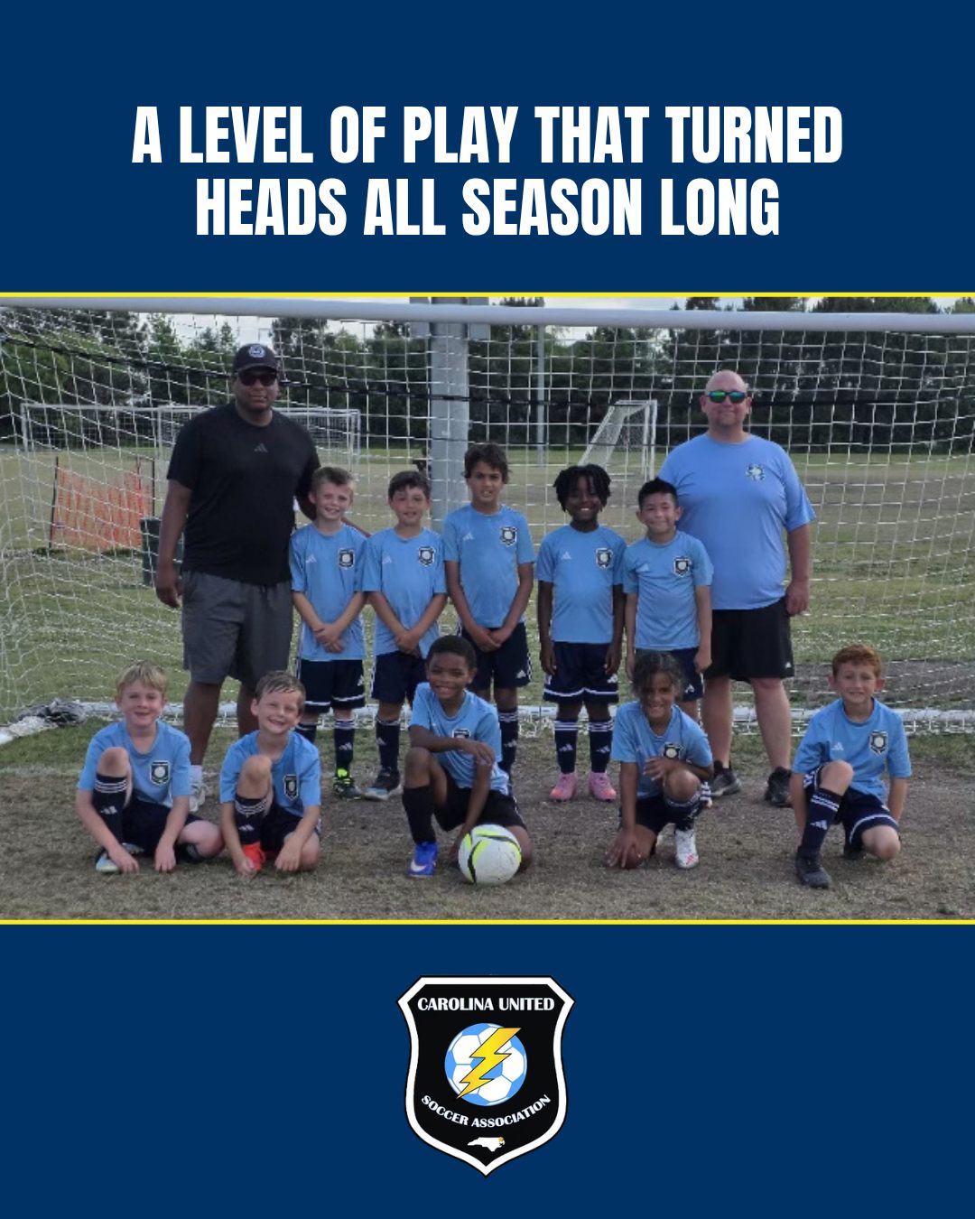 Coach Gomez’s U9 team may be our youngest group — a mix of 2018 and 2019 players, but you wouldn’t know it watching them play. ⚽💙
Competing against teams up to two years older, they showed confidence, composure, and a level of play that turned heads all season long. Finishing at the top of the leaderboard, this group proved age is just a number. 👏🔥
Stay up to date at carolinaunitedsoccer.com