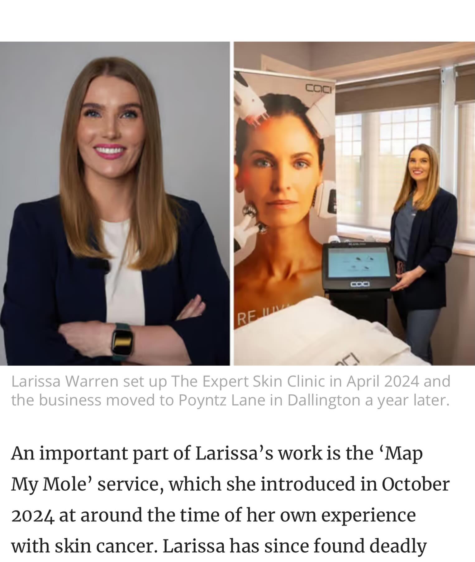 I’m incredibly proud to have been featured in the Northampton Chronicle & Echo, sharing more about my journey, The Expert Skin Clinic, and the work that means so much to me.
Over the last few years, my career has evolved from simply treating skin concerns to becoming deeply involved in skin cancer awareness, education and early detection. Following my own skin cancer diagnosis, I became even more passionate about helping others recognise changes in their skin and, most importantly, take action.
At The Expert Skin Clinic, our Map My Mole screening service has helped identify numerous skin cancers, including melanomas. Early detection truly saves lives, but awareness alone isn’t enough. The most important step is taking action when something doesn’t look or feel right.
The article also highlights some incredible milestones from the last year, including winning Best Skin Care Clinic in the Midlands award, becoming a Key Opinion Leader for CACI International, and continuing my work as an ambassador for the Karen Clifford Skin Cancer Charity.
I feel incredibly fortunate to combine my passion for skin health with education, awareness and helping people access expert support when they need it most.
Thank you to every client, colleague and organisation that has supported me on this journey. Together, we’re helping people understand their skin better, spot changes sooner and potentially save lives.
If you haven’t already, please take a few minutes to read the article via the link below.
https://www.northamptonchron.co.uk/health/northampton-skin-clinic-founder-continues-to-save-lives-through-crucial-work-after-her-own-cancer-diagnosis-and-treatment-8743310
#TheExpertSkinClinic #SkinCancerAwareness #MapMyMole #MelanomaAwareness #EarlyDetectionSavesLives SkinHealth NorthamptonBusiness CACIInternational KarenCliffordSkinCancerCharity AwardWinningClinic SkinCancerEducation NorthamptonChronicleAndEcho ThePatchTheory KnowYourSkin CheckYourSkin