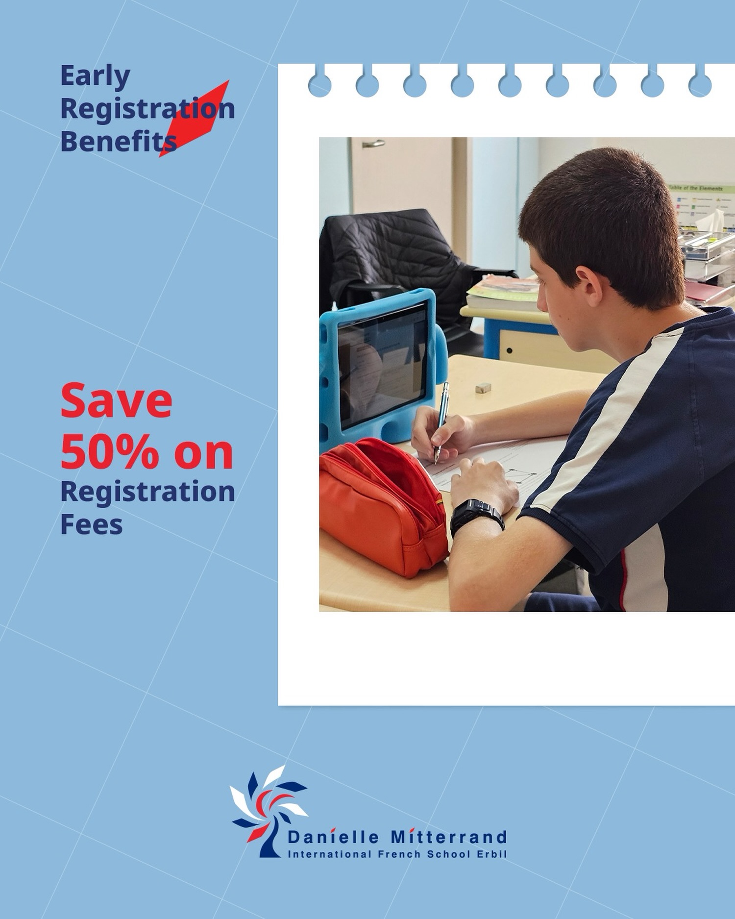 Parents who plan ahead deserve to benefit.
Register before the end of July and enjoy a 50% reduction on registration fees for the 2026–2027 academic year. Secure your child’s place in a nurturing learning environment.
-
Les parents prévoyants méritent d’en profiter. Inscrivez votre enfant avant la fin juillet et bénéficiez d’une réduction de 50 % sur les frais d’inscription pour l’année scolaire 2026-2027. Offrez-lui une place dans un environnement d’apprentissage stimulant.
-
يستحق الآباء الذين يخططون مسبقًا الاستفادة. سارعوا بالتسجيل قبل نهاية شهر يوليو واحصلوا على خصم 50% على رسوم التسجيل للعام الدراسي 2026-2027. اضمنوا لأبنائكم مكانًا في بيئة تعليمية داعمة.
-
پێش کۆتایی مانگی تەمموز ناوی منداڵەکەت تۆمار بکە و چێژ لە داشکاندنی 50% لە کرێی ناو تۆمارکردن بۆ ساڵی خوێندنی 2026-2027 وەربگرە
شوێنی منداڵەکەت لە ژینگەیەکی فێرکاری پەروەردەکراودا مسۆگەر بکە
📞 Contact us: 0775 916 3685 - 0750 188 2090
#GlobalEducation #InternationalEducation #DMI