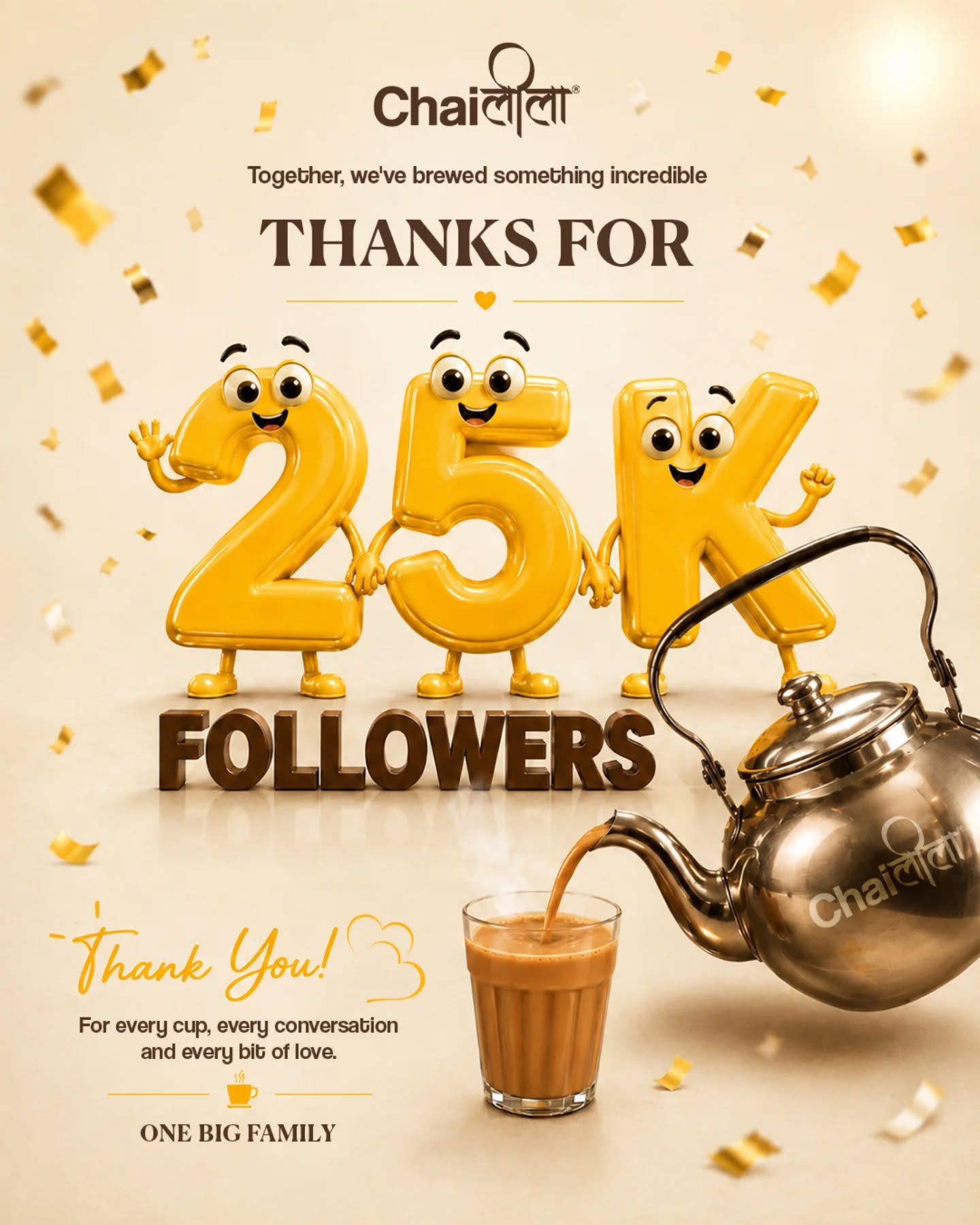 We hit 25K! 🥂
Thank you for every sip, every conversation, and every bit of love. We don't just serve tea we serve memories ✨
Seeing this family grow to 25,000 members is incredible, and we are so grateful that you’ve made us a part of your life! 🎉
Keep the chai flowing and the conversations going! ❤️
(Chaileela, Apni Wali Jagah, Celebration, Aesthetic Cafe, Best Hangout Place, Milestone)
#chaileela #apniwalijagah #celebration #bestcafe #chailover