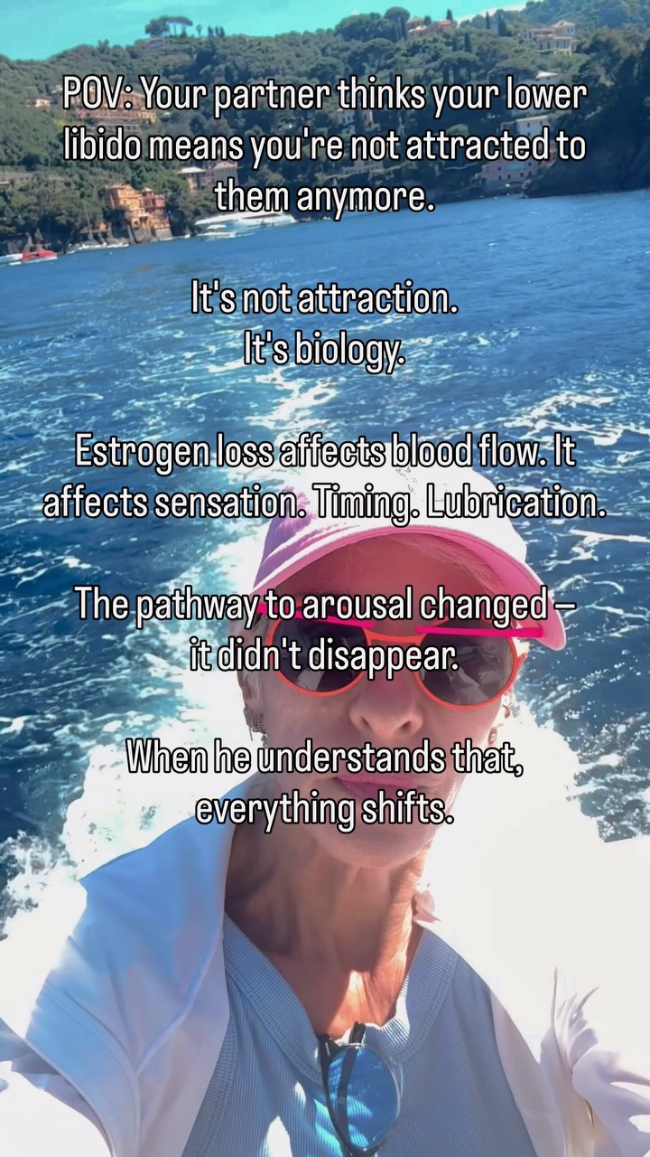 POV: Your partner thinks your lower libido means you’re not attracted to them anymore.
It’s not attraction.
It’s biology.
Estrogen loss affects blood flow.
It affects sensation.
Timing.
Lubrication.
The pathway to arousal changed — it didn’t disappear.
Your desire is still there. It just needs a different on-ramp now. When he understands that, everything shifts.
This is exactly why I created the ‘Men Meet Menopause’ resource for men— and why I’m also doing deep dives into the tools that actually help midlife bodies.
A NEW episode is up reviewing three pleasure toys from @hellonancy_official, and yes, I’m talking about what works specifically for menopausal bodies. Search Taboo To Truth wherever you get your podcasts!