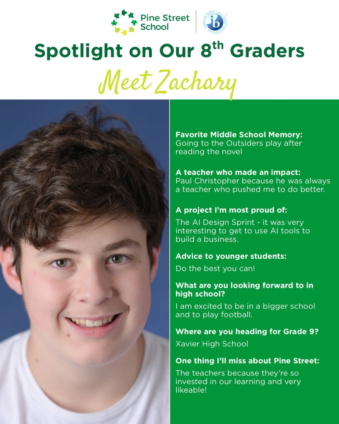 From Pine Street to Xavier - we can’t wait to see all that Zachary accomplishes! Congratulations 🎉
#PineStreetSchool #MiddleSchoolGrad