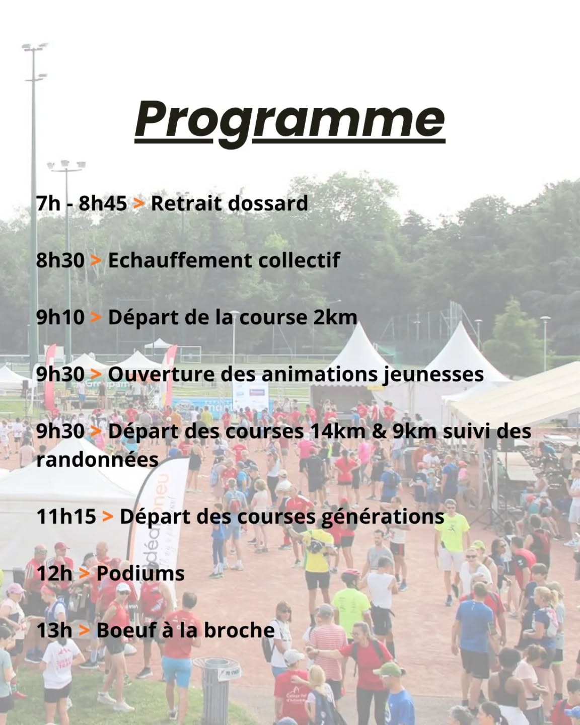 🥳 Jour J 🥳
Voici le programme de la journée !!
On vous attend en pleine forme 🔥
#LesFouléesDeBeauregard #Handicap #Solidarité #Course