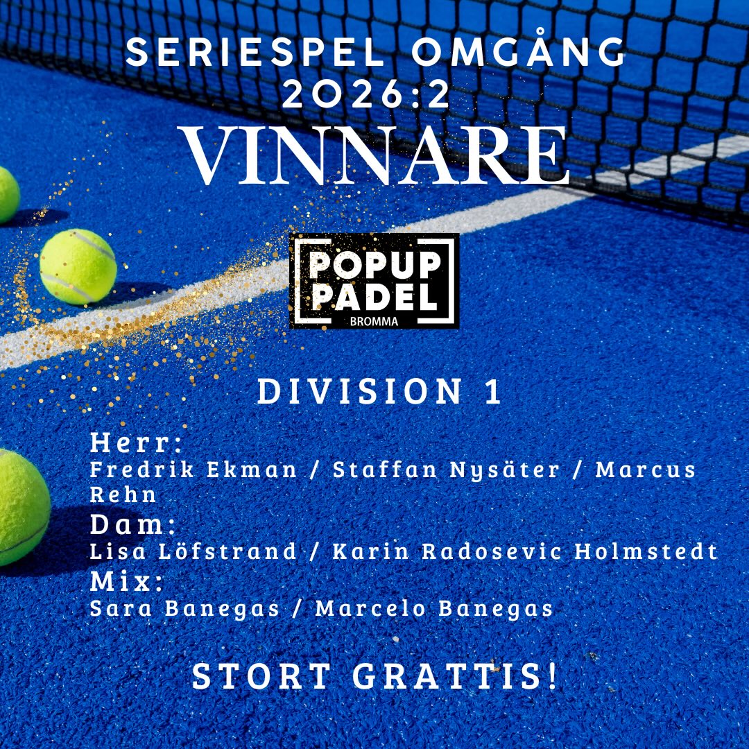 Grattis alla seriespelsvinnarna🥇—-> swipe
…
Nästa start i augusti. Kölista på Matchi.
OBS: Du som spelat denna omgång är automatiskt anmäld till nästa omgång, om inte avanmälan har skett till seriespel@popuppadel.se