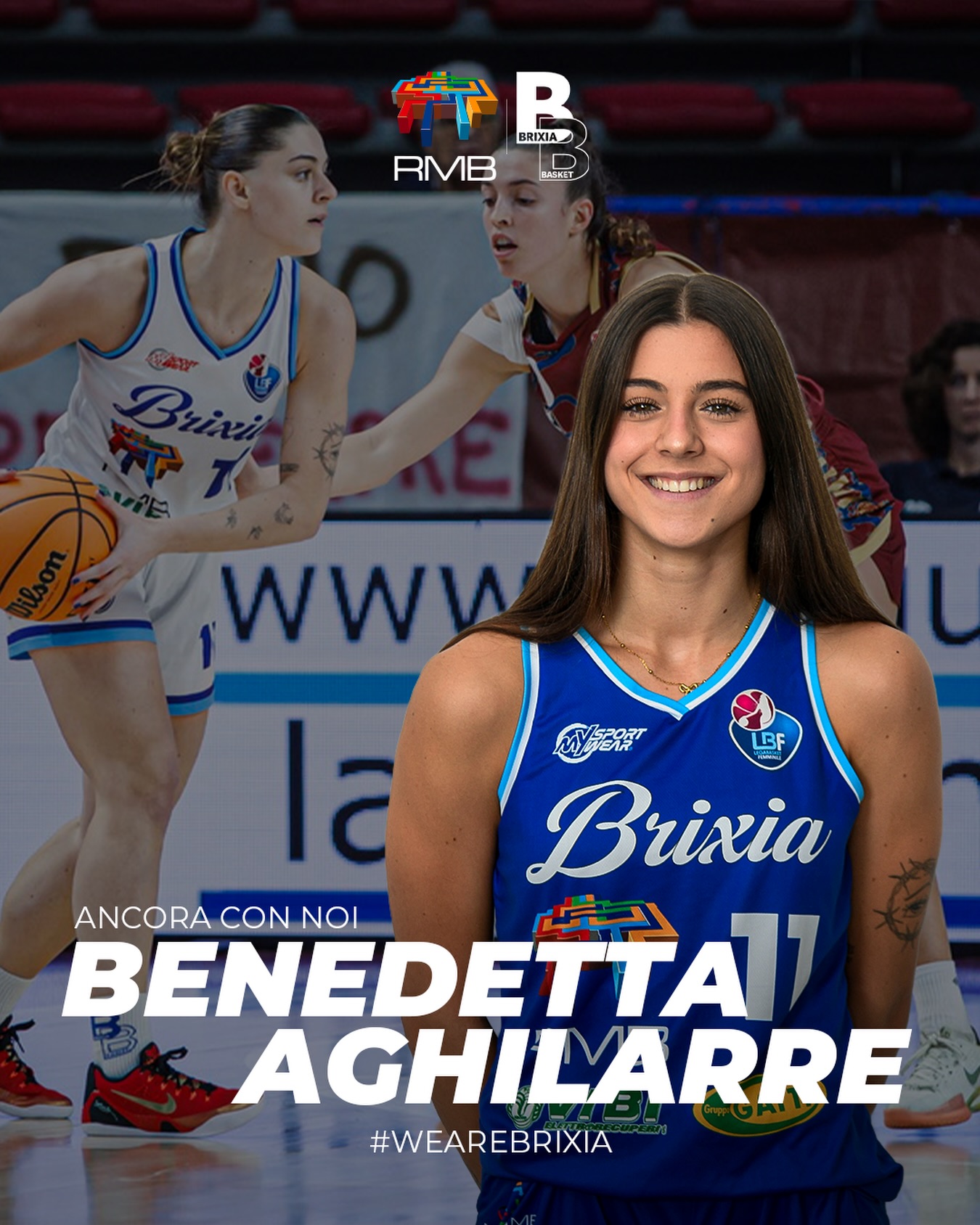 𝙎𝙏𝘼𝙂𝙄𝙊𝙉𝙀 𝟮𝟬𝟮𝟲-𝟮𝟳 🏀
Ci sono giocatrici che fanno sentire la propria presenza in ogni possesso.
Con energia, sacrificio e una voglia contagiosa di lottare per la squadra 🤍💙
Brixia Basket è felice di annunciare la conferma di Benedetta Aghilarre per la stagione 2026-2027 🔥
Classe 2005, Benedetta rappresenta perfettamente lo spirito biancoblù: grinta, agonismo e determinazione al servizio del gruppo. Specialista difensiva, porta in campo intensità, aggressività e quella capacità di cambiare l’inerzia delle partite attraverso le piccole cose che fanno la differenza.
Giovane, ambiziosa e con una personalità che non passa inosservata, continua il suo percorso di crescita indossando ancora i nostri colori.
Avanti insieme, Bene! 💪🏀
#wearebrixia