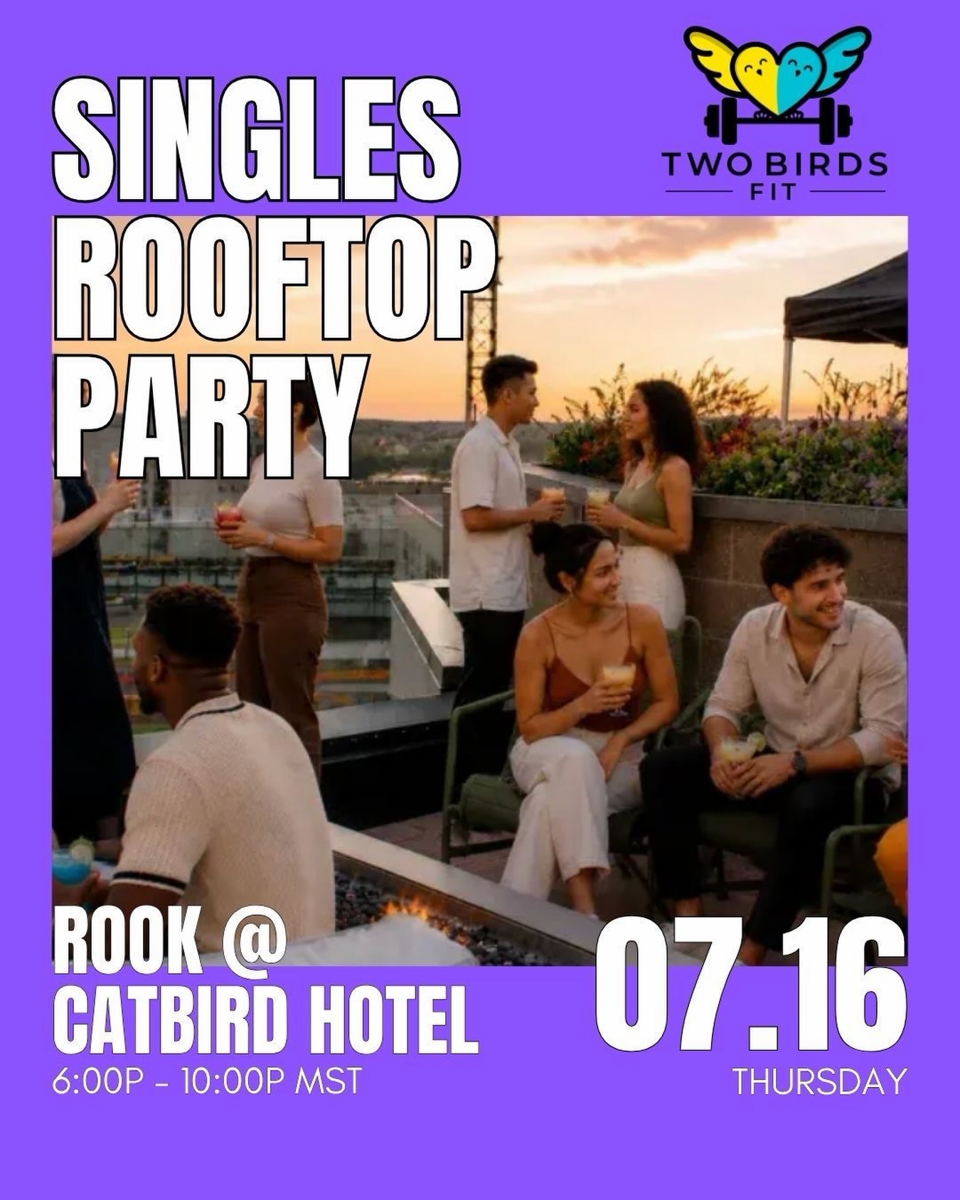 🐦✨ One of our favorite rooftops in Denver is calling.
Join us @rook_denver atop @catbirddenver hotel for a summer evening of drinks, conversation, and meeting new people.
Complimentary icebreaker shot on arrival — choose your favorite and break the ice before the real connections begin. 😉
🌆 Singles Rooftop Party!
📅 Thursday, July 16, 2026
⏰ 6:00–10:00 PM MT
📍 Rook Rooftop at Catbird Hotel
🎟️ Link in bio @twobirdsfit
There’s a reason we keep coming back to Rook — incredible city and mountain views, a laid-back atmosphere, and hospitality that can’t be beat. 🍸
This is a casual, low-pressure singles mixer where meeting people feels natural. Grab a drink, use our Find Your Peeps icebreaker to spot a few familiar faces, and enjoy a fun summer night with other active singles.
💫 At the start of the event, you’ll get access to our Wingman web app, where you can see attendees’ names and photos. After the event, choose up to 6 Friends and 6 Flirts, and if it’s mutual, we’ll connect you.
#twobirdsfit #denvercolorado