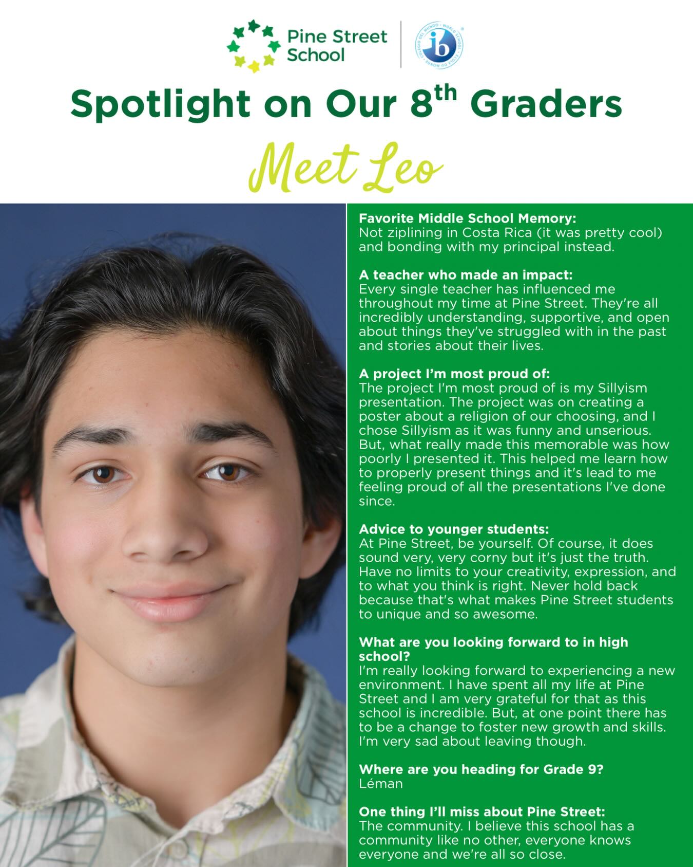 One of our founding families 💚 Leo has been with us since the day we opened our doors in 2014! We are so proud of all he has accomplished and can’t wait to see what the future holds for him at Léman!
#PineStreetSchool #MiddleSchoolGrad