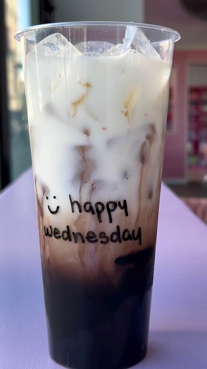 WE’RE HALFWAY THERE! Stop by to enjoy a drink and treats to celebrate Hump Day🥳🧋