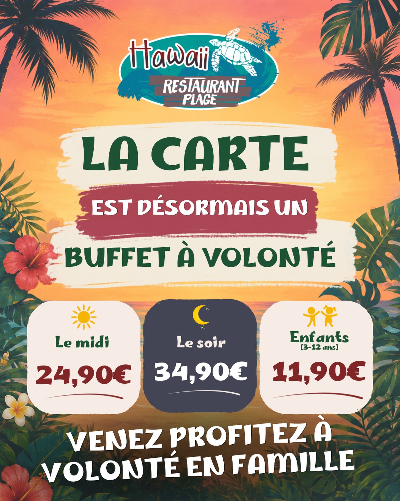 Buffet à volonté !!
Nouvelle formule cette année au @hawaii_club_66 !
Plus de carte … mais une formule buffet à volonté pour 24,90€ le midi & 34,90€ le soir !!
Retrouvez un buffet froid de crudités, des tapas, de la viande & du poisson, mais aussi nos plats emblématiques : Burgers, Woks & grillades !!
Une formule unique qui vous fera plaisir à coup sûr 🫶🏼
Pour plus d’informations, posez nous toutes vos questions en commentaire ⬇️