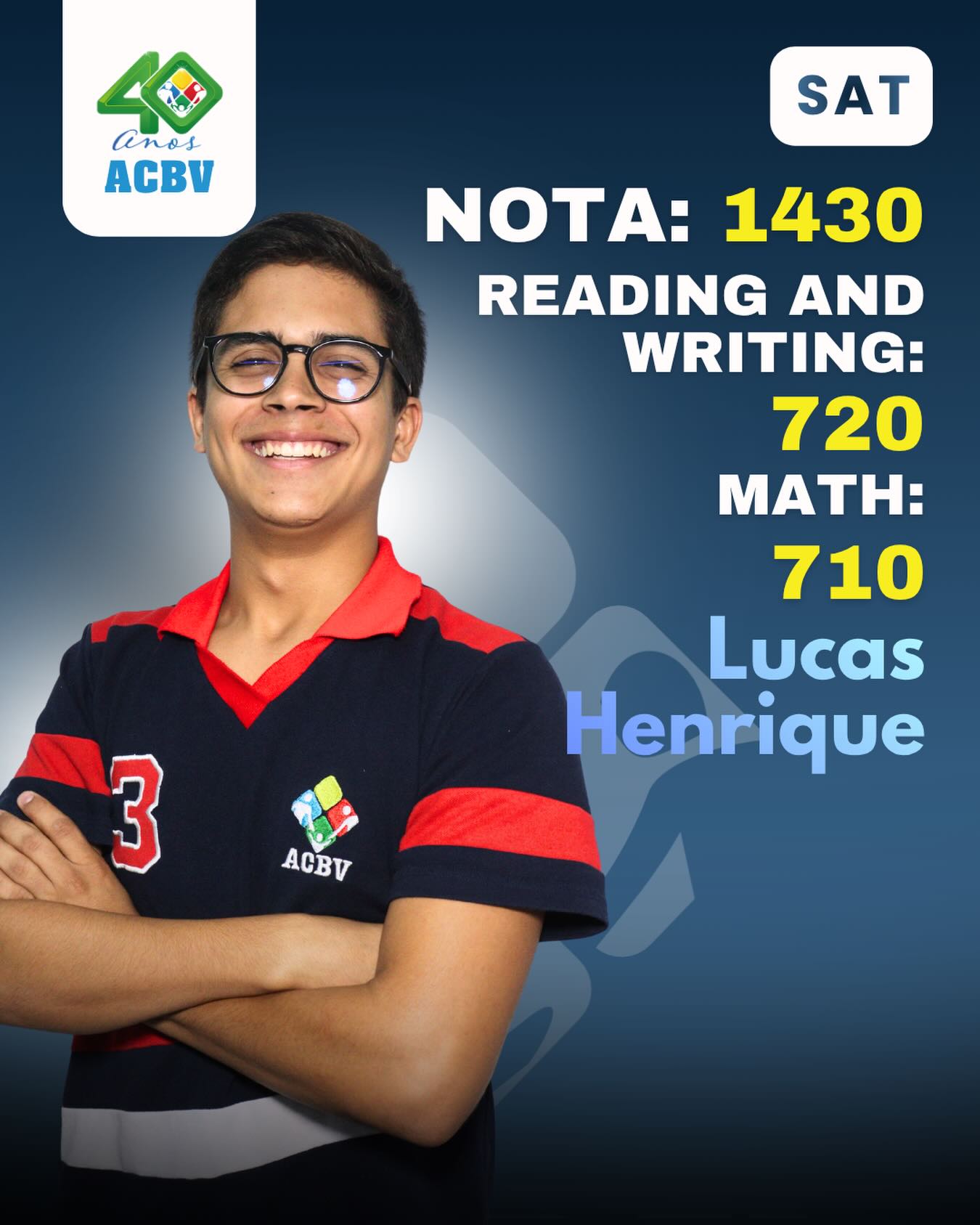 Resultado de excelência no SAT!
Parabenizamos nosso aluno pela excelente pontuação no SAT, um dos exames mais importantes para admissão em universidades dos Estados Unidos e de diversos outros países.
Resultado:
Reading & Writing 720 (Leitura e Escrita: que avalia compreensão de textos, gramática, vocabulário e análise de informações.)
Math: 710 (Matemática: que avalia raciocínio matemático, álgebra, geometria e resolução de problemas.)
Mas, afinal, o que é o SAT?
O SAT (Scholastic Assessment Test) é uma das provas mais conhecidas do mundo e faz parte do processo de admissão em milhares de universidades nos Estados Unidos e em outros países.
Uma boa pontuação pode fortalecer significativamente a candidatura de um estudante e abrir portas para oportunidades acadêmicas e bolsas de estudo.
Uma pontuação de 1430 coloca Lucas em um nível de desempenho excelente, demonstrando sólida preparação acadêmica e competência nas áreas avaliadas.
Parabéns por essa conquista, Lucas Henrique! Que este seja apenas mais um passo em uma jornada de grandes realizações!
#SAT #AmericanCurriculum #InternationalEducation #BilingualEducation #ACBV StudyAbroad AcademicExcellence
