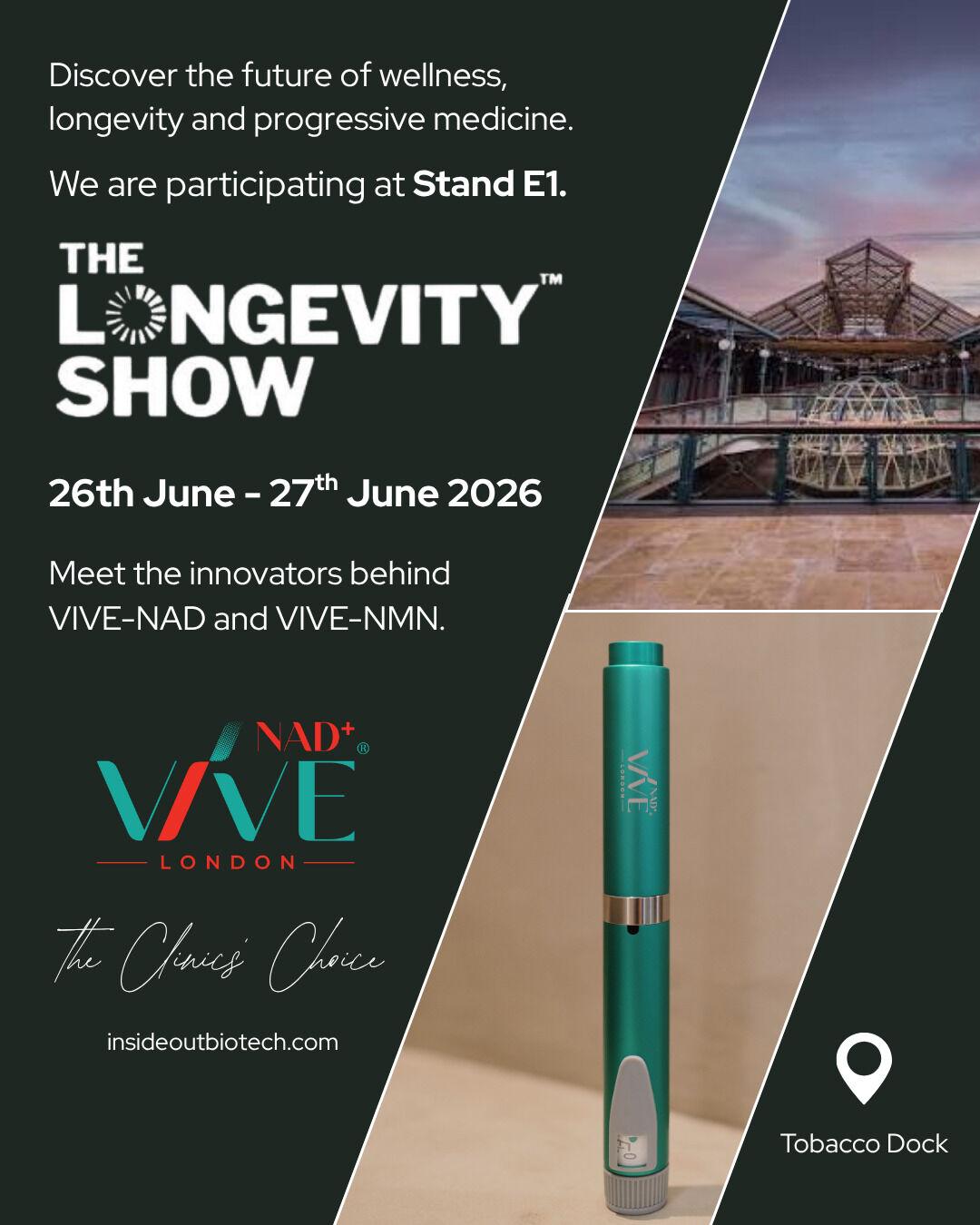We are delighted to attend the @longevity_show on 26th-27th June 2026 at Tobacco Deck, London.
This is the UK's first longevity festival, which will allow attendees to discover brands and practices that encourage a healthier, longer life.
Be sure to visit VIVE-NAD+'s stand and discover everything about NAD+ and our brand new offering of NMN.
We can't wait to see you there!
#longevityshow #wellness #wellnessevent #london #nad