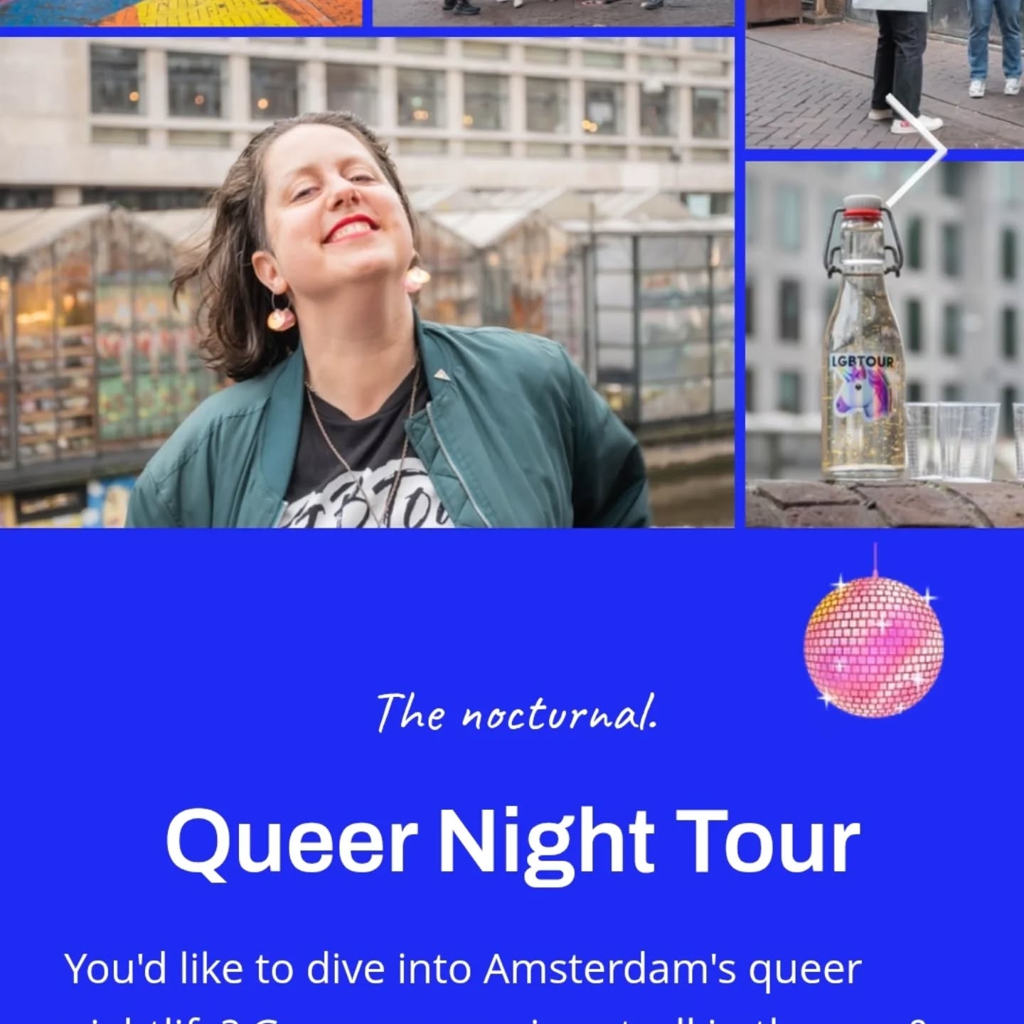 This is your Queer Night Tour of Amsterdam! Please feel free to come and join us on an exploration of Amsterdam LGBTQI+ Nightlife.
You'd like to dive into Amsterdam's queer nightlife? Go on an evening stroll in the gay & historic heart of town? Meet queers and allies from around the world? Go dancing or clubbing together?
Well.., hold on to your unicorns, you've just arrived at your shiny destination.
This experience is for anyone 18+ who wants to dive into Amsterdam's queer nocturnal world.
Let me introduce to you (on 3rd picture) our amazing Queer Night Tour guide Ada: "Hi, I'm Ada (they/them)! I'm your friendly guide to queer nightlife in Amsterdam! A good dancer and even better conversationalist, I bring authentic connection and insightful knowledge to my tours."
For more info and booking. See link in bio or go to lgbtour.amsterdam ✨🏳️⚧️🏳️🌈💖🤗🦄🦄🦄