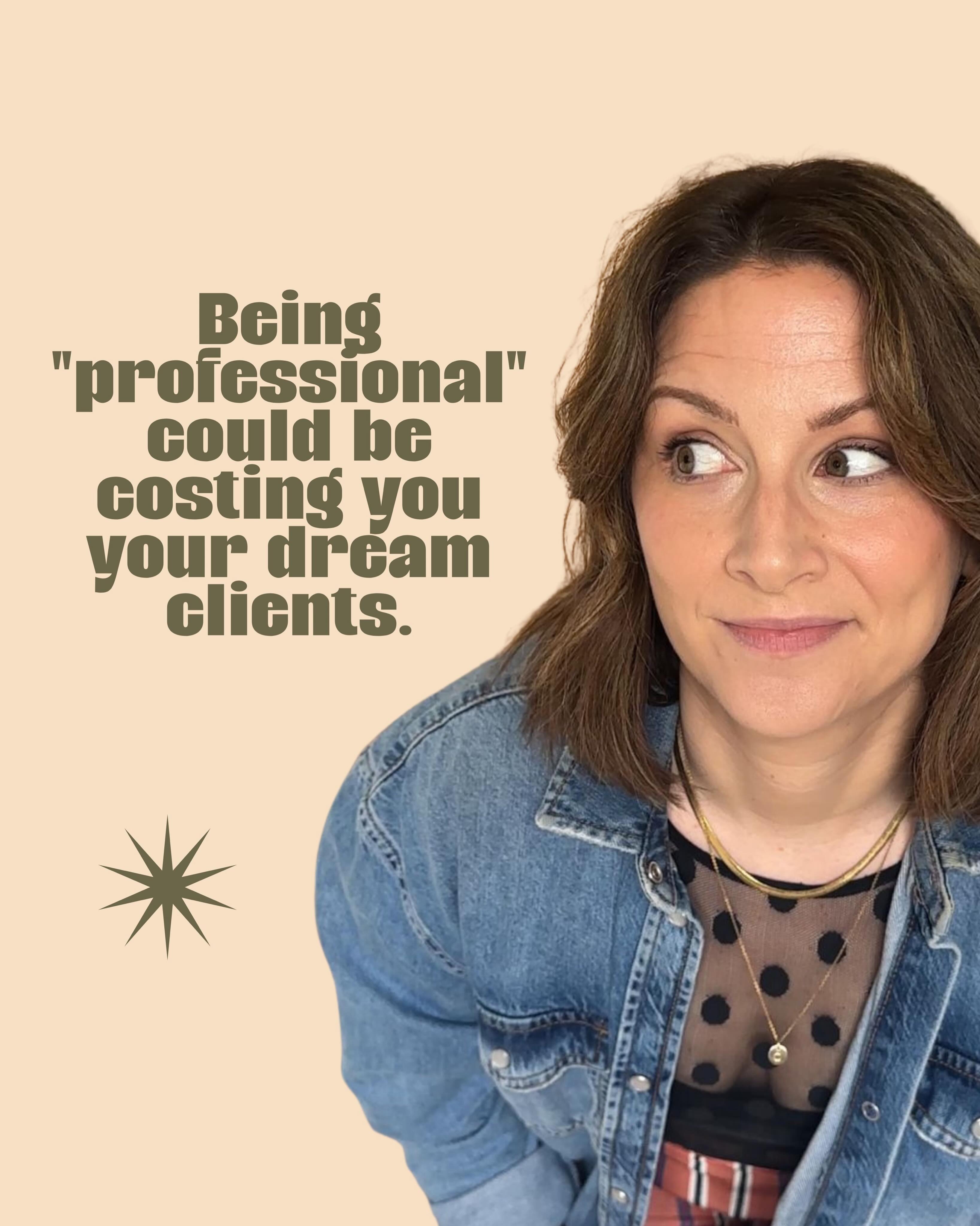 Being “professional” could be costing you your dream clients.
I know that’s an uncomfortable one. But I’ve watched it play out too many times not to say it.
Somewhere along the way you absorbed a version of “professional” that had nothing to do with being good at what you do, and everything to do with playing it safe. Polished. Formal. Personality removed.
And the cost isn’t that people think you’re unprofessional. The cost is that they can’t see YOU at all. You just become another option in a sea of identical ones.
The artists who get fully booked, raise their prices and attract clients who get them? They stopped performing. They got louder about who they actually are.
Beige doesn’t get booked.
💬 Comment “professional” for this weeks podcast episode where I go in on the narrative that’s keeping you stuck. 🧡👇🏻