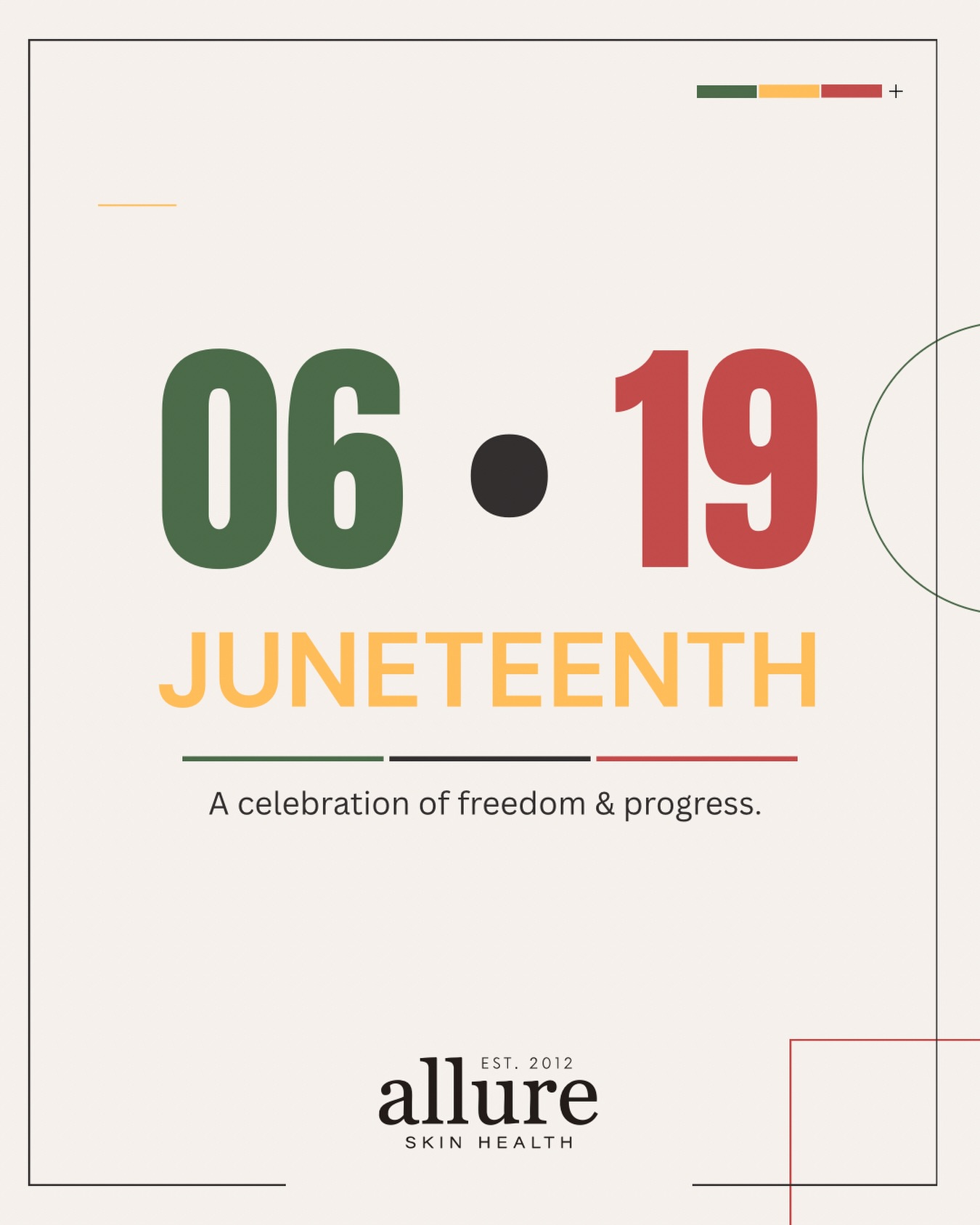 Today, we are closed in honor of Juneteenth— a day that commemorates freedom, honors resilience, & celebrates Black history, culture, & contributions.
Juneteenth serves as an important reminder of our nation’s history while encouraging reflection, education, & continued progress toward a more equitable future.
We honor this day with gratitude, respect, & recognition of the generations who have shaped our communities through strength, perseverance, & leadership. 🖤❤️💛💚
