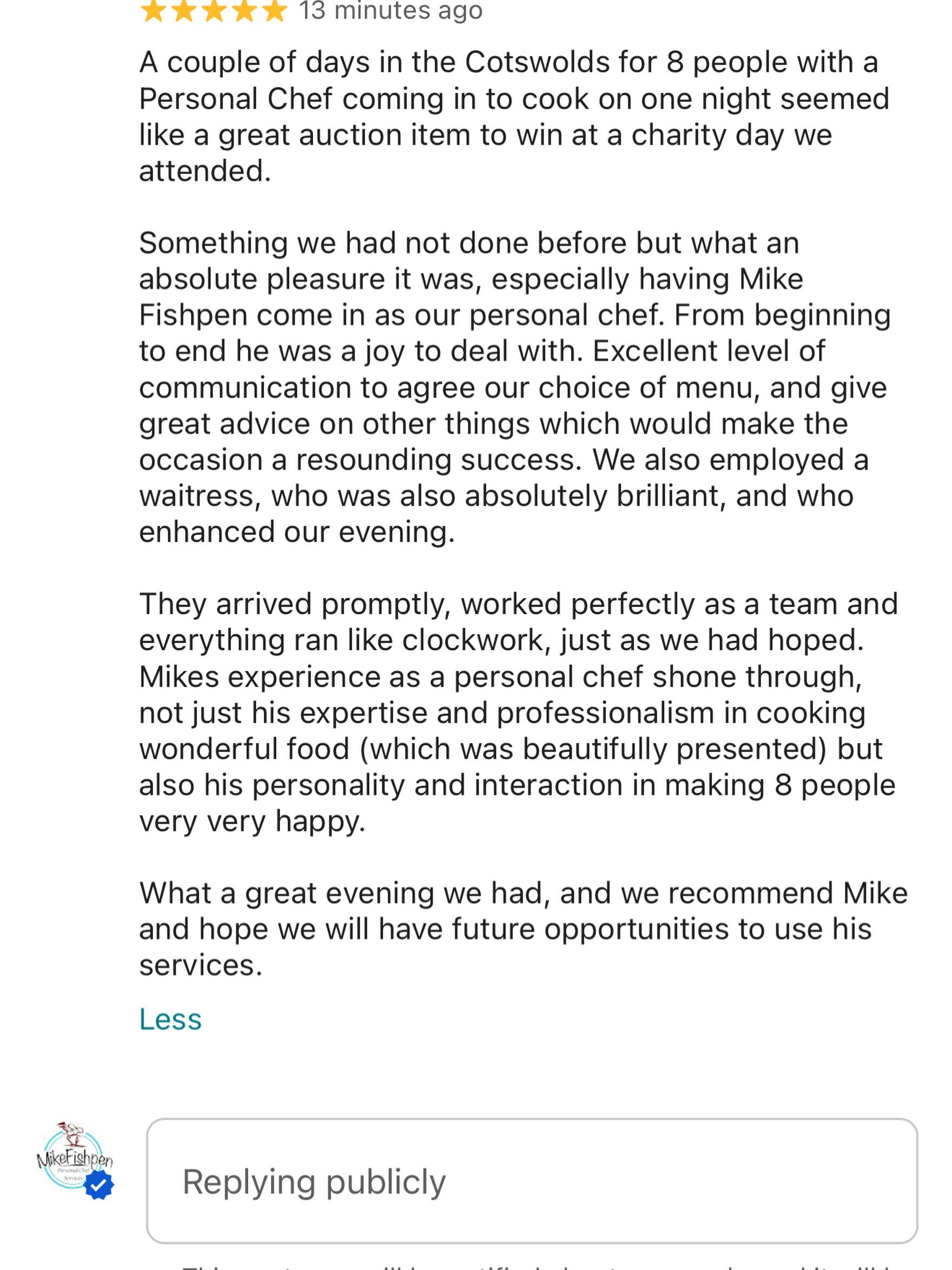 Latest review in #privatechef #personalchef #cotswolds visit - www.personalchef.me.uk to book