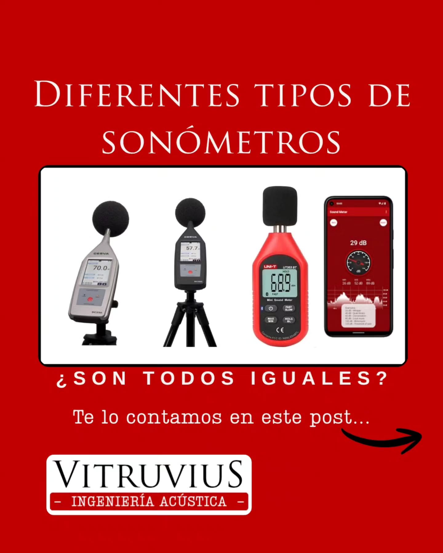 📢 ¿Todos los sonómetros son iguales? La respuesta es NO.
Cuando pedís un presupuesto para una medición de ruido, es común encontrar diferencias de precio muy importantes entre empresas. Pero… ¿a qué se deben?
🎯 La calidad del equipamiento utilizado influye directamente en la confiabilidad de los resultados.
🔹 Sonómetros Clase 1 ✔️ Precisión: ±0,7 dB ✔️ Son los equipos de máxima precisión y los recomendados para mediciones ambientales, pericias y estudios de Impacto acústico con validez legal. 💰 Valor aproximado de los equipos: entre USD 5.000 y USD 15.000, dependiendo de la marca y sus prestaciones.
🔹 Sonómetros Clase 2 ✔️ Precisión aproximada: ±1 dB ✔️ Adecuados para aplicaciones generales, aunque con menores exigencias. 💰 Valor aproximado del equipo: entre USD 1.000 y USD 3.500.
🔹 Equipos sin clasificación homologada (a veces denominados “Clase Z”) ✔️ En algunos casos presentan precisiones del orden de ±2 dB, aunque esto depende del fabricante y muchas veces no cuentan con certificaciones reconocidas. 💰 Suelen costar desde USD 30 a USD 400.
📱 ¿Y las aplicaciones para celular? Aunque pueden servir como orientación o curiosidad, su precisión es desconocida o muy variable, ya que depende del micrófono del teléfono, la calibración y múltiples factores externos. No son instrumentos aptos para realizar mediciones profesionales ni respaldar informes técnicos.
⚠️ Un error de apenas 2 o 3 dB puede cambiar la interpretación de un estudio o determinar si un nivel supera o no un límite normativo.
Por eso, antes de comparar presupuestos, preguntá: ✅ ¿Qué tipo de sonómetro utilizan? ✅ ¿Está calibrado? ✅ ¿Cuenta con certificado vigente? ✅ ¿Cumple con los requisitos de las normas IRAM 4062 o Ley 1.540?
En VitruviuS Ingeniería Acústica trabajamos con instrumental clase 1 para brindar resultados precisos y con el mayor sustento técnico/legal.
#Acústica #Ruido #Sonómetro #IngenieríaAcústica #MediciónDeRuido