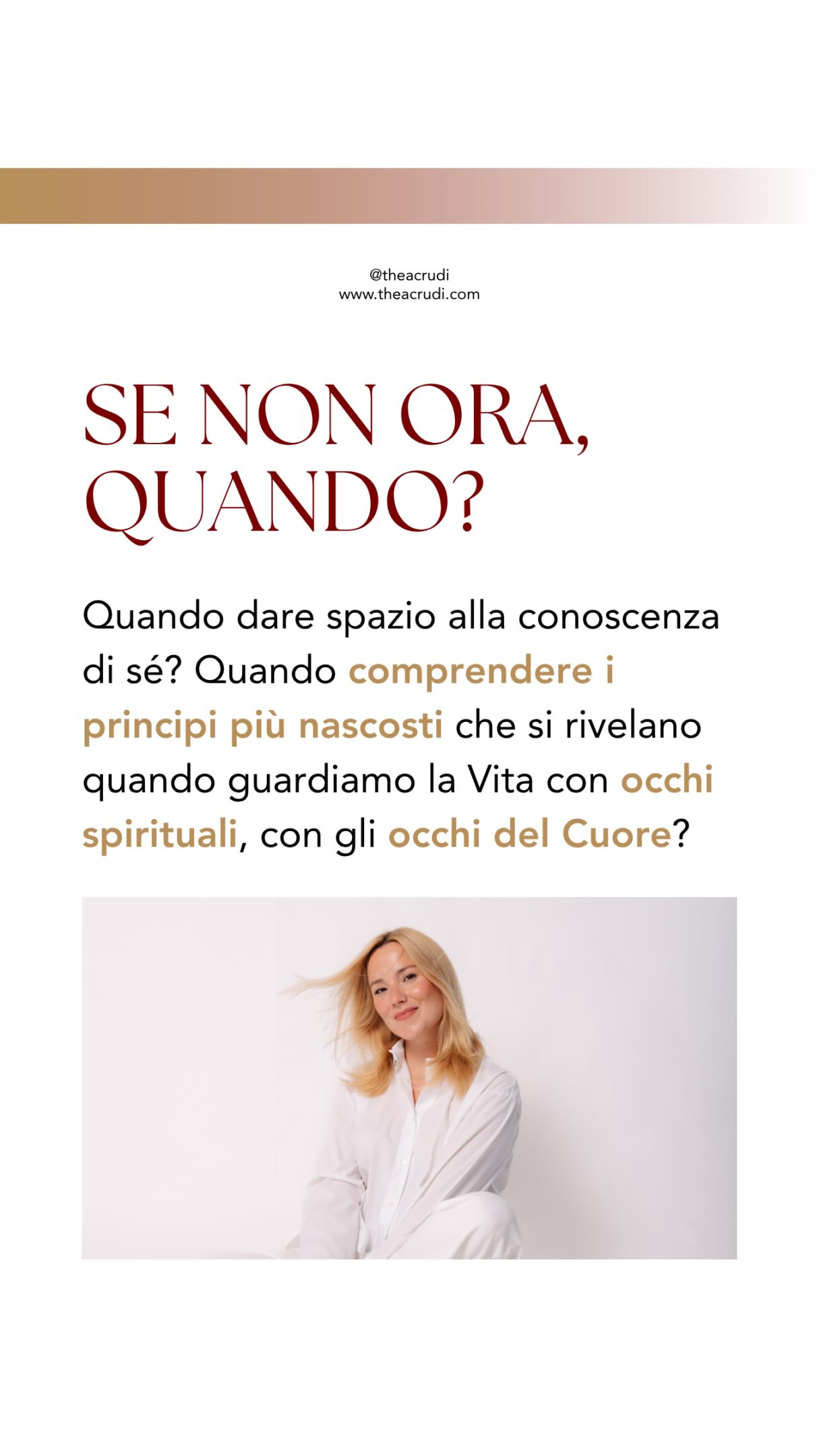 Tra pochi giorni, il 20 giugno, ci ritroveremo a Jesi circondati dalla Natura, per un’esperienza di condivisione indimenticabile e molto potente ✨
Ci saranno il fuoco, i cavalli, la musica, la parola, il silenzio e la presenza. Insieme celebreremo non soltanto un libro.
Celebreremo un passaggio.
Un momento di trasformazione.
Perché ogni essere umano, prima o poi, arriva davanti a una porta con la disponibilità a entrare nell’ignoto.
🌞 Forse è questo il significato più profondo del Solstizio. Ricordarci che la luce non nasce contro il buio ma dal suo grembo.
E forse è anche il significato più profondo di questo mio nuovo libro.
Ricordarci che dentro ciò che oggi chiamiamo crisi, perdita, confusione o oscurità, potrebbero essere già nascosti i semi della nostra prossima rinascita.
Ci sarai? Spero proprio di sì! ❤️
📆 20 giugno 2026, 19:00–23:00
📍 San Paolo di Jesi
📞 Per info e prenotazioni:
Pamela: + 39 340 2245958
@pamelamoronci_healinghorse
Oppure visita la sezione “Eventi” del mio sito www.theacrudi.com
💬 Commenta con “Alba” per ricevere in DM il link per prenotare la tua copia autografata (solo in prevendita)
#spiritualità #concerto #vitaspirituale #libro #jesi