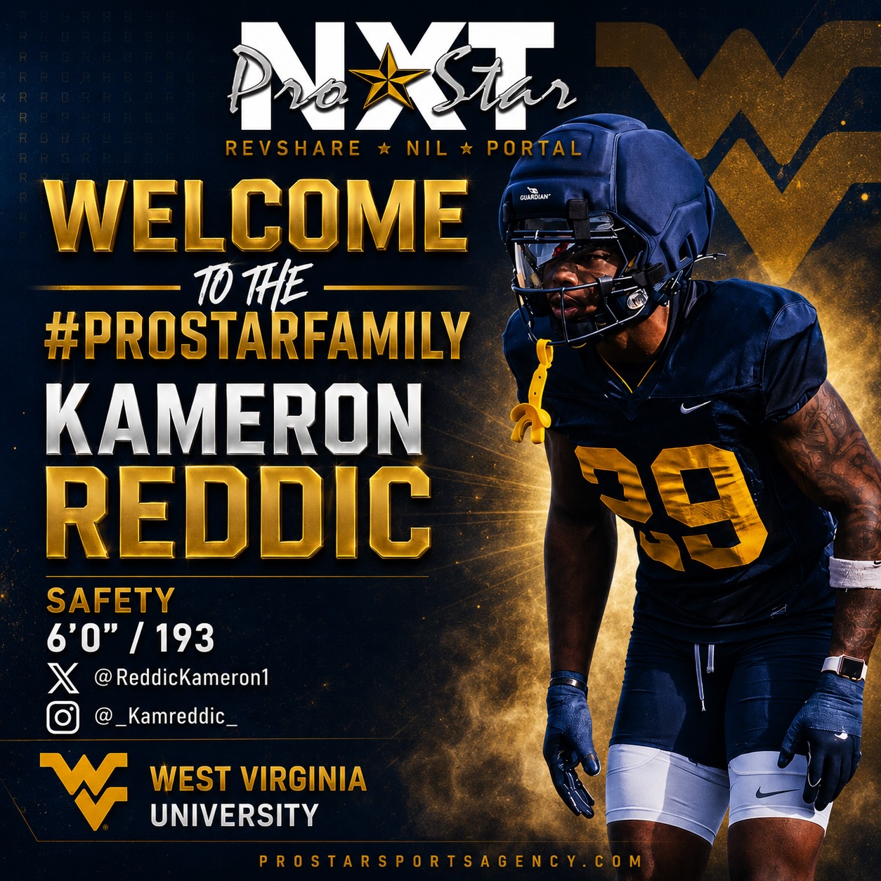 A Big welcome to the ProStar Family, @_kamreddic_ Kameron Reddic! He’s a fast, athletic safety @wvufootball with versatility every time he steps on the field. Can’t wait to see what’s ahead. Go do your thing, Kam! 🏈🔥