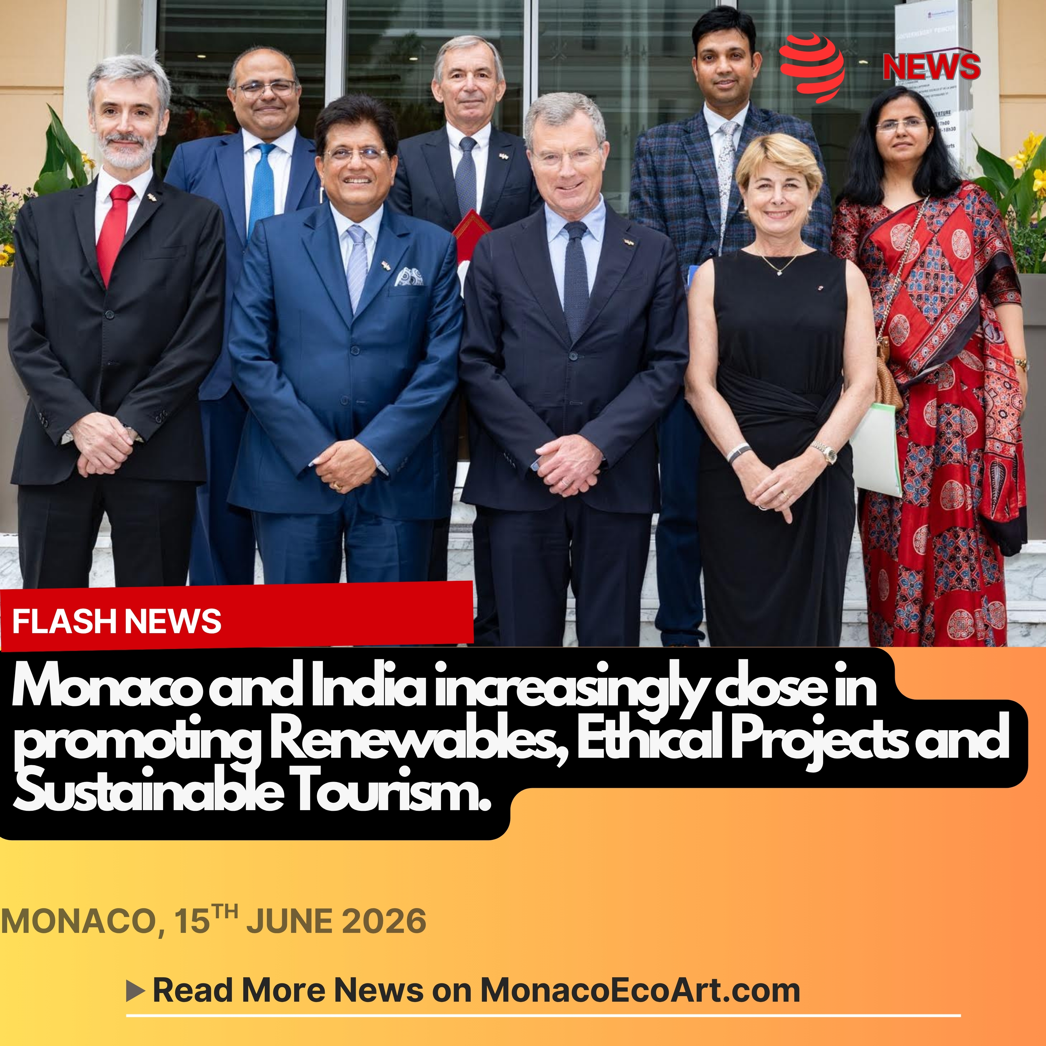@mo.eco_art MonacoEcoArt.com #flash #latest #news #diplomacy #sustainability #technology #innovation #india #monaco 🇲🇨🇳🇪♻️ On the 15th June 2026, Shri Piyush Goyal, the Indian Minister of Trade and Industry and an official delegation visited Monaco on a business visit to the Ministry of State in the presence of H.S.H. Prince Albert II of Monaco and Christophe Mirmand, Minister of State, accompanied by the members from Monaco’s Ministers for External Relations and Cooperation and for Finance and the Economy: the meeting focused on the steps taken by India to pursue its #sustainable #development, with a particular focus on #renewable #source #technology⚡🔋 In particular, the international cooperation will involve new technologies, investments in structuring and ethical projects, as well as the development of tourism ☀️🌬️ Energy #transition is pushing India to become a global manufacturing hub for #renewables (India is ranked as the 4th world's largest renewable energy market and the 3rd largest in total as for solar capacity, worldwide) rather than just importing technology: with over 250 GW of installed capacity, this #country is aggressively shifting focus from purely generating clean energy to establishing a robust domestic #supply chain, grid storage, and green #hydrogen production 🌐🤝These interstate contacts will continue soon, with a view to organising an official visit of a Monegasque delegation to India in 2027, on the occasion of the 20th anniversary of the opening of diplomatic relations between the two Countries 📸 © Direction de la Communication @gvt_monaco @mygovindia - Layout and Contents by: © MonacoEcoArt.com
