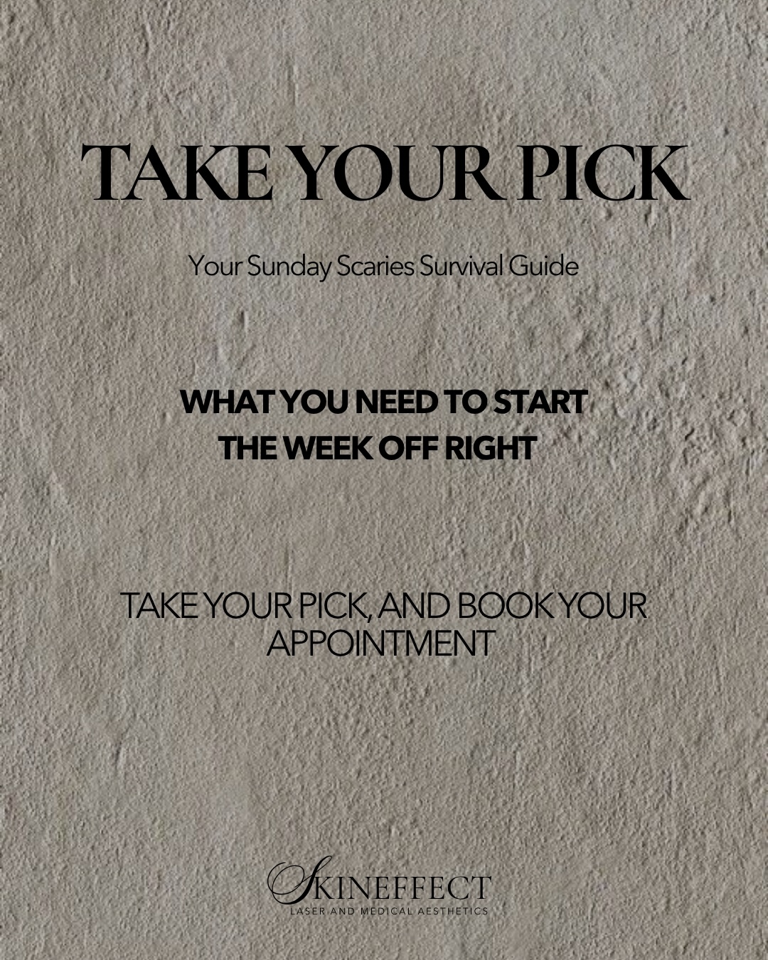The Sunday Scaries Survival Guide is here, and it’s basically a choose-your-own-adventure for your nervous system 💌
Skincare reset. Coffee or tea. A book or a show. Something sweet. And the treatment you’re already counting down to.
Drop your picks in the comments — we want to know your combo!
#skingoals #sundayscaries #medicalgradeskincare #medicalaesthetics #yegmedispa