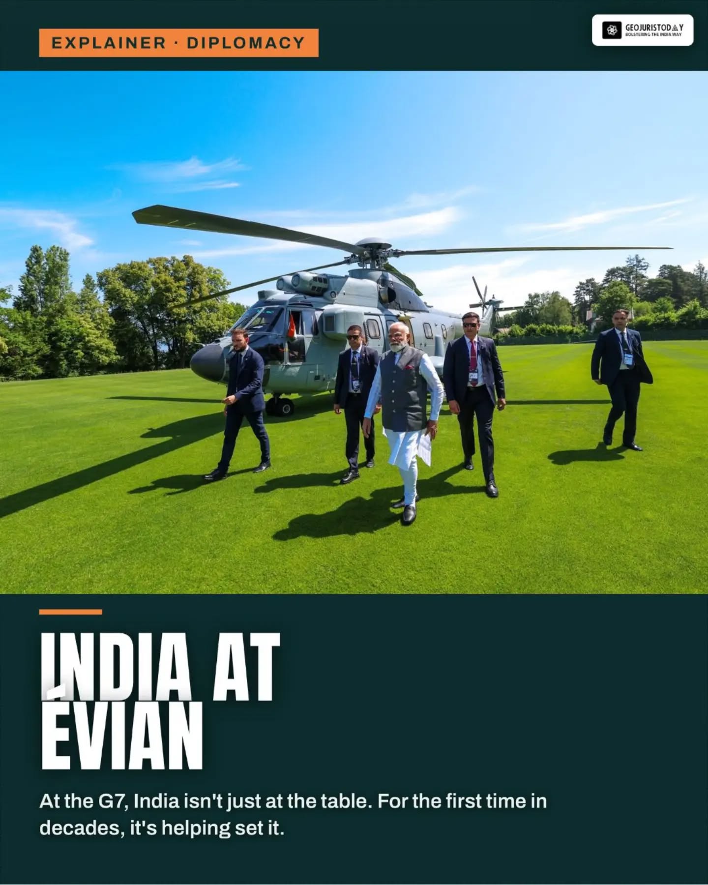 The message from Évian was unmistakable: India is no longer asking for a seat at the table. It's helping decide what's on it. 🇮🇳
Authored by:
Shivangi Kaushish
Research Intern at The Geojuristoday
#evian #g7summit #pmmodi #geopolitics #geojuristoday
