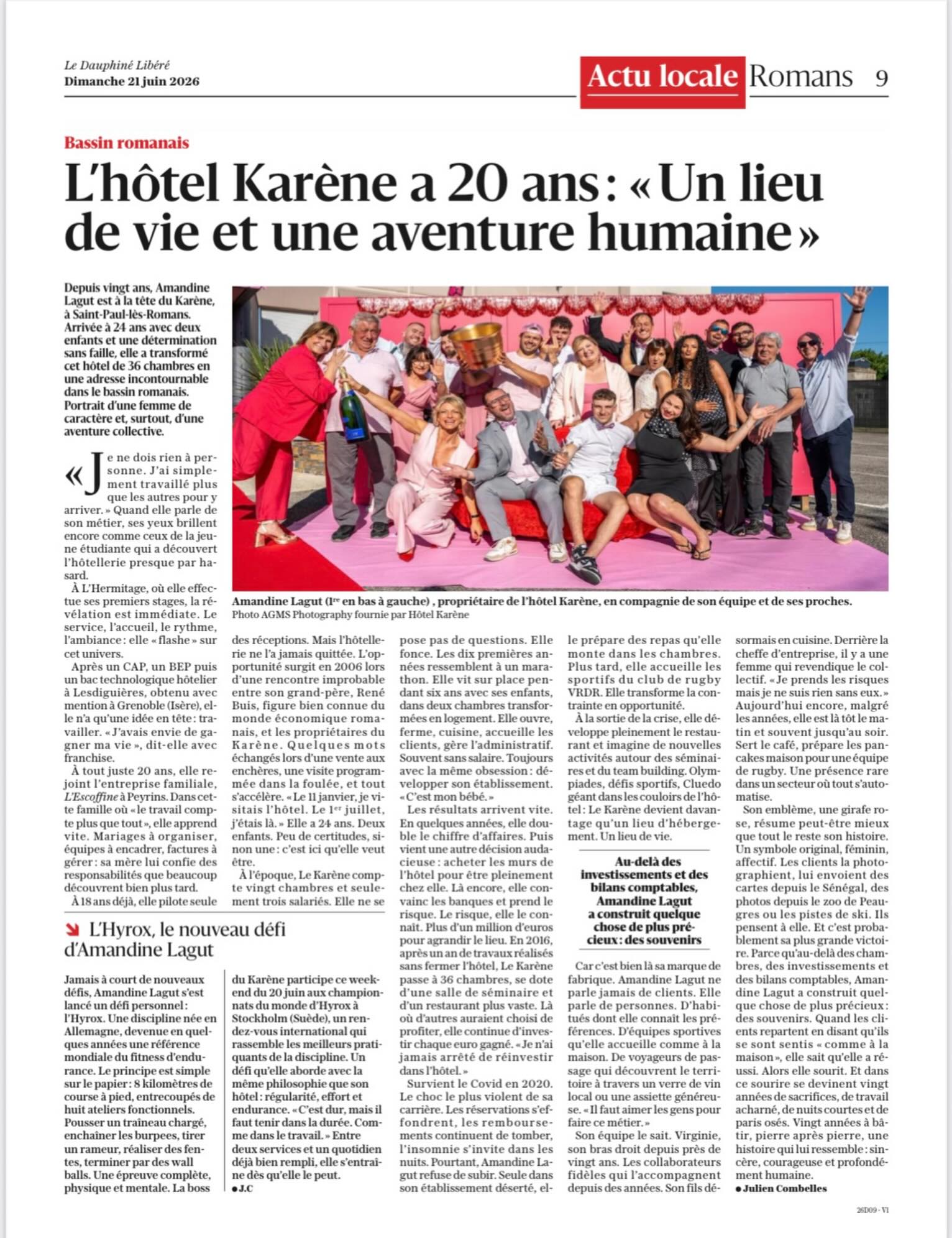 ✨ 20 ans déjà ! ✨
🙏 Merci au Dauphiné Libéré,
Mr Julien COMBEL pour ce bel article qui met en lumière l’histoire de l’Hôtel Karène⭐️⭐️⭐️
Et surtout, merci à ma famille ❤️, à mes proches et à toute ma Team💕. Votre confiance, votre soutien et votre engagement ont rendu cette aventure possible.
Cette réussite est avant tout une histoire humaine, construite ensemble depuis 20 ans… et ce n’est que le début ! 🥂
#HotelKarene #20Ans #AventureHumaine #Merci #TeamKarene Fierte Gratitude ❤️✨