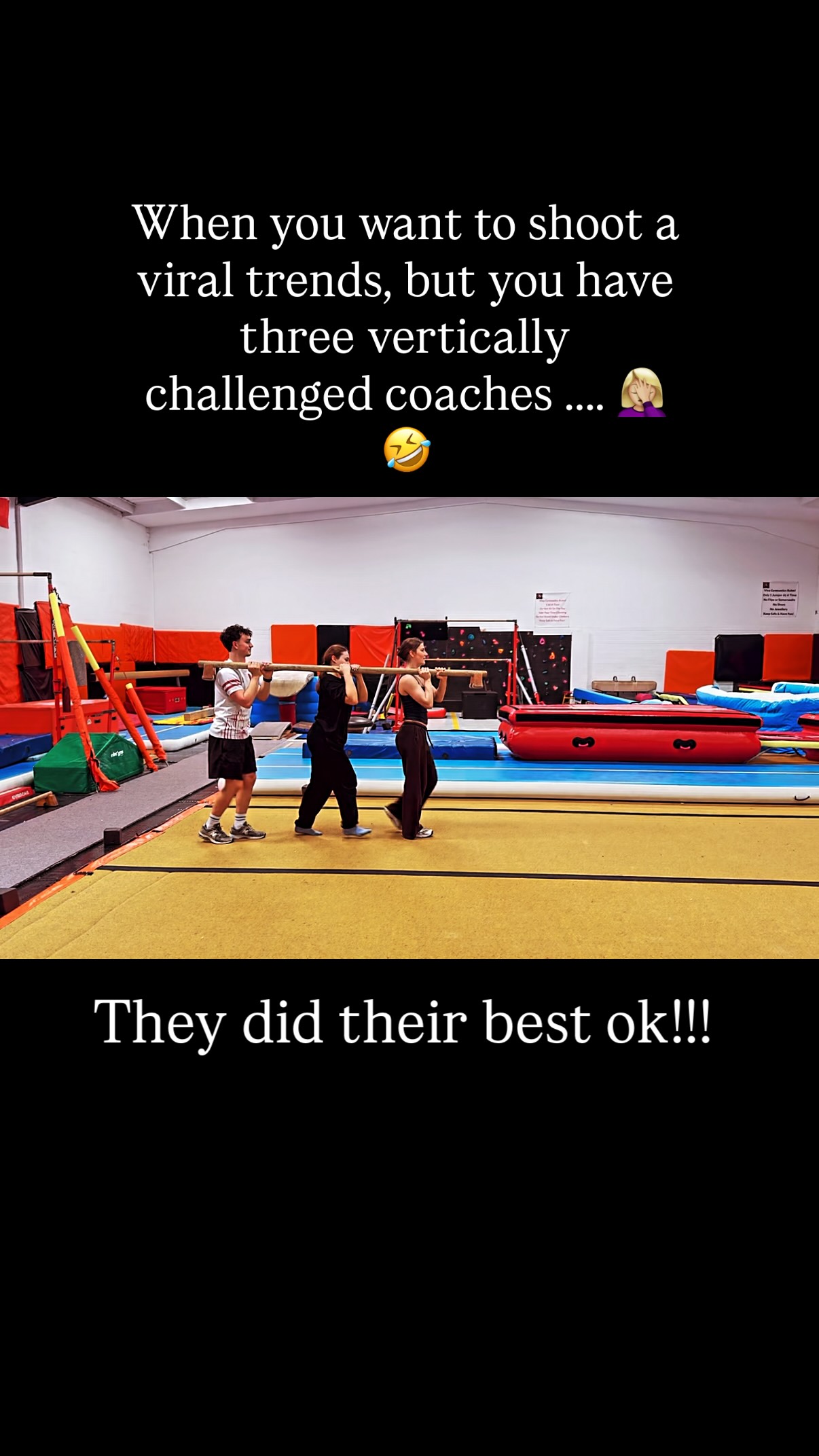 Fine! Not all my ideas work out ok! Did you see the shoulders on those coaches though....catching shoulders. Supporting shoulders. The best kind of shoulders to help your gymnasts learn tricky skills ☺️.