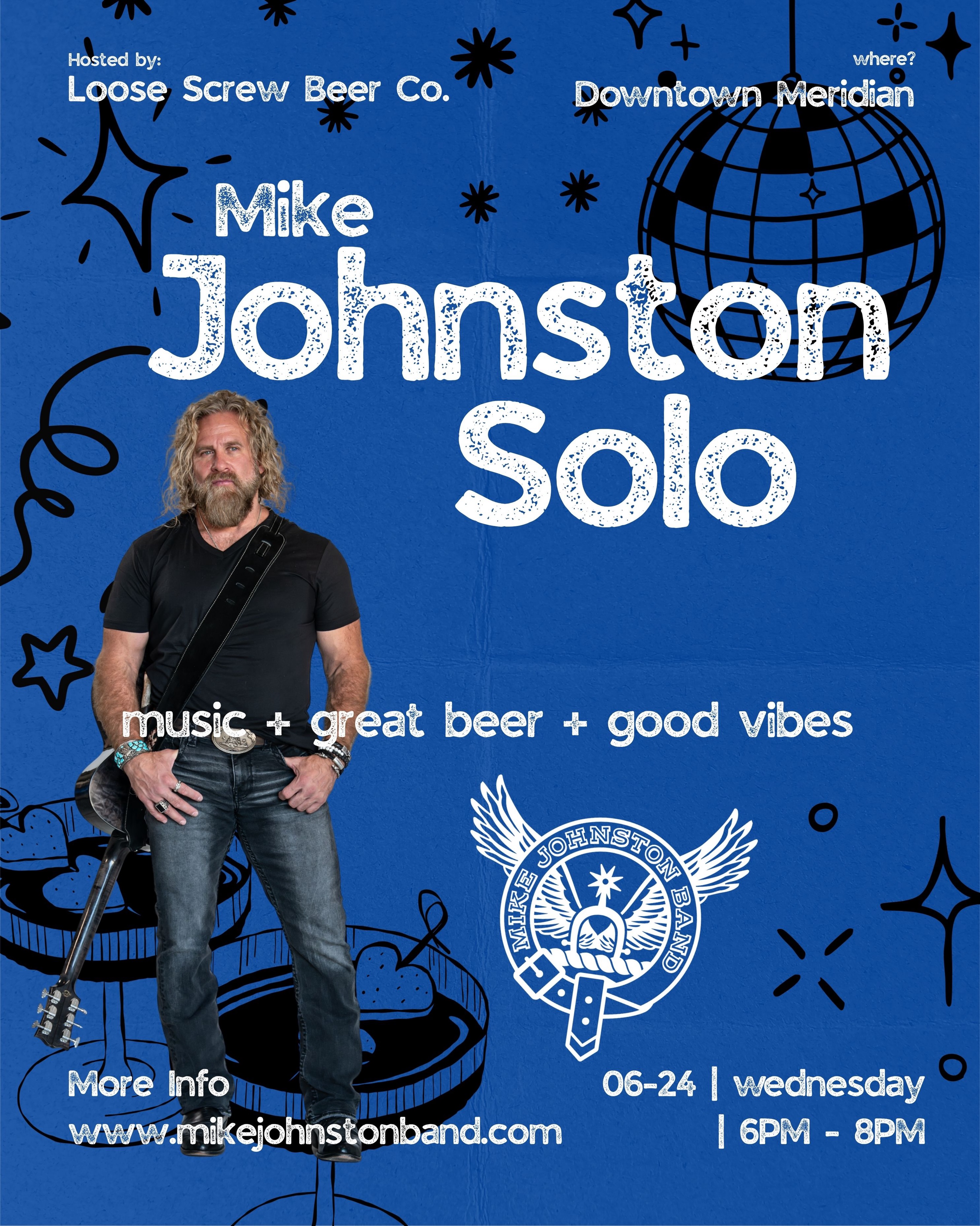 I will be performing @loosescrewbeerco_downtown in Meridian on Wednesday evening at 6 PM. Please join me on the patio for some cold beer and hot tunes! I look forward to seeing you there. #originalmusic #americanrock #mikejohnstonband