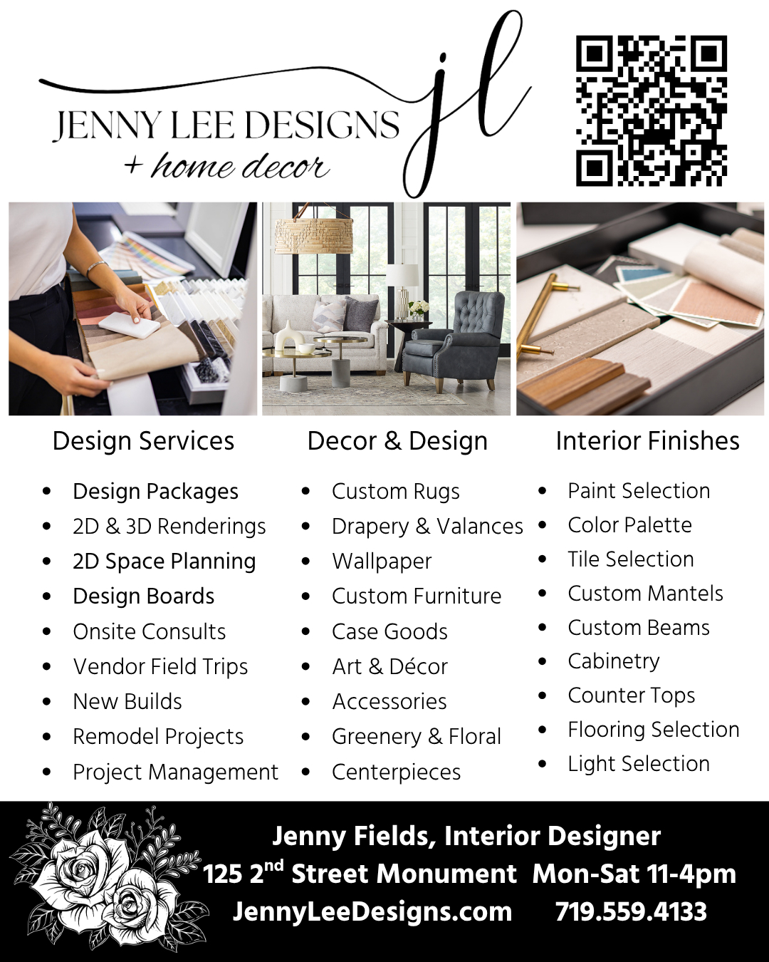 At Jenny Lee Designs, we believe every home should feel warm, functional, and thoughtfully curated to reflect the people living in it. Whether you are updating one room or planning a larger remodel, we are excited to explore the possibilities with you.
If you are planning a home project, you can schedule a Discovery Call with Jenny to discuss your project goals and priorities, overall design style and inspiration, timeline and investment expectations, how our design process works, and the next steps for moving forward.
#JennyLeeDesigns
#InteriorDesign
#Designlocal
#DowntownMonument
#interiordecor
