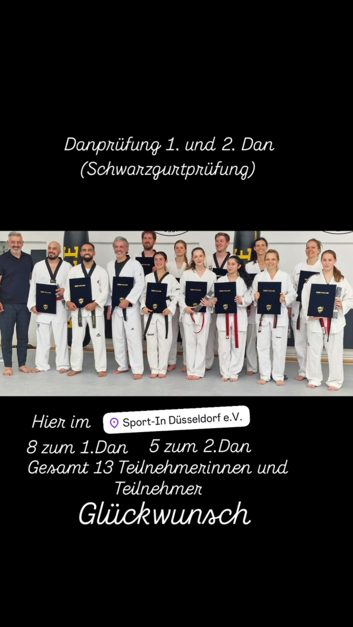 Heute am 20.06.2026 fand die 3. Vereinsdanprüfung im Sport-In Düsseldorf statt. 8 Anwärterinnen und Anwärter zum 1.Dan und 5 zum 2. Dan nahmen an dieser offiziellen Prüfung der Deutschen Taekwondo Union e.V. teil!!
Unter der Leitung vom Bundesprüfer Inan Tunc haben alle Prüflinge ihr können gezeigt und ihre nächste Graduierung hochverdient erreicht!!!
Gleichzeitig möchte ich allen mitteilen, dass ich als Trainer von denen seit über 20 Jahren bin, Mega stolz auf euch bin…. Einige sind sogar seit 25 Jahren bei mir….
Bin einfach nur Stolz und Danke auf eure Treue…