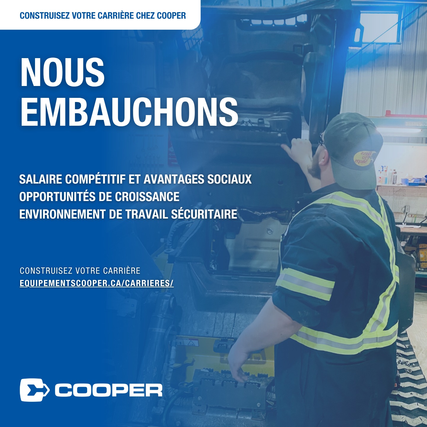 On embauche! 🚨 Consultez notre page Carrières pour voir les postes disponibles et joignez-vous à l’équipe Cooper : https://equipementscooper.ca/carrieres/