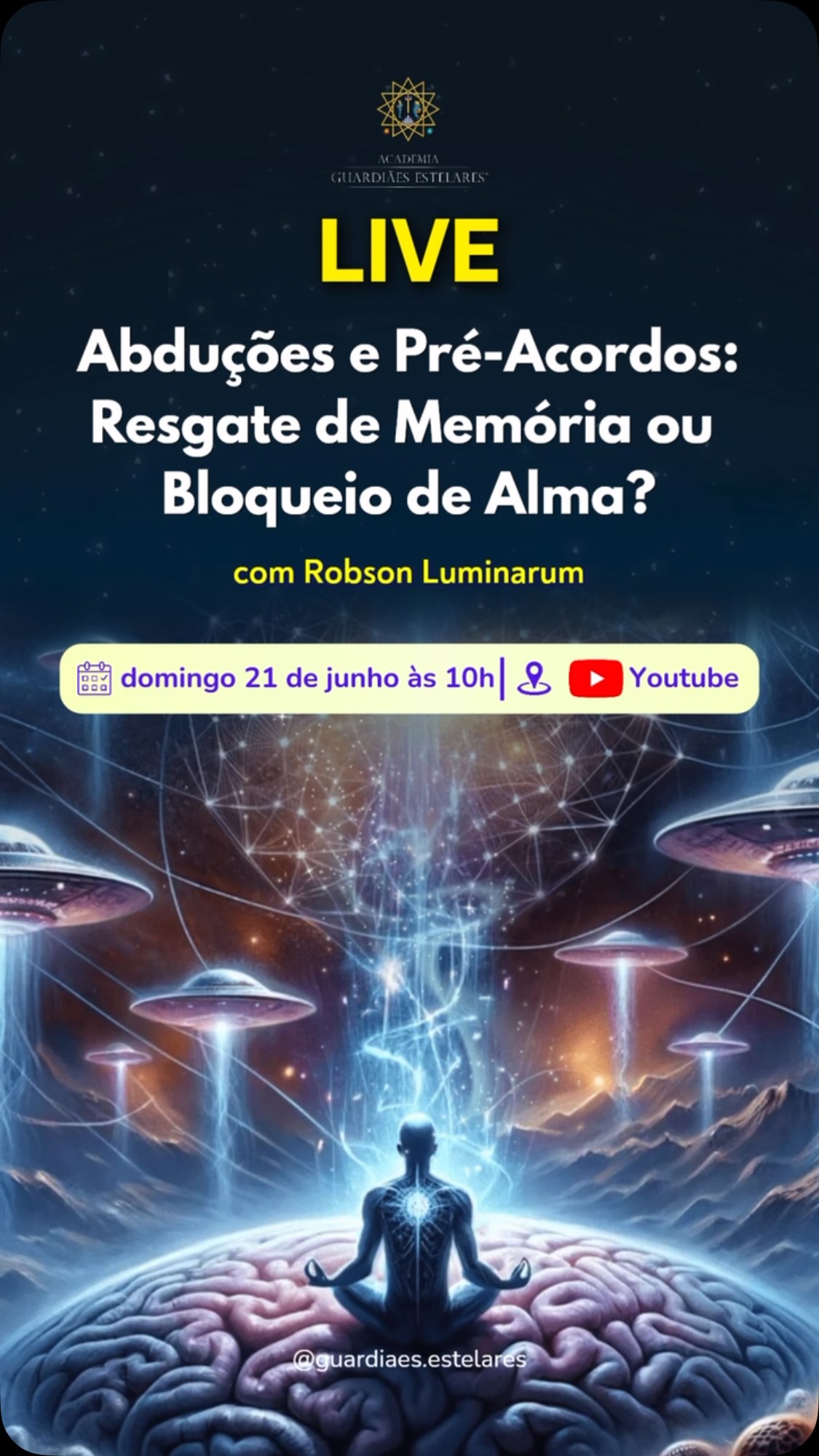 Existe uma diferença abissal entre duas coisas que normalmente jogam no mesmo saco: abdução como violação da sua soberania; e pré-acordo de alma com suas Famílias Estelares de Luz.
Nessa live abordaremos os mecanismos reais de controle, de catalogação genética, de bloqueio de memória. Vai ser forte. Eu não vou suavizar pra te deixar confortável — porque conforto não é o que liberta ninguém.
Ao final do encontro, você se sentirá consciente a partir de um lugar de poder, não de medo. Porque você tem, dentro de você, uma tecnologia interior de Soberania capaz de identificar, desfazer e curar esses padrões.
📡 LIVE: “Abduções e Pré-Acordos: Resgate de Memória ou Bloqueio da Alma?”
🗓️ 21/06/2026 às 10h 🇧🇷
📺 YouTube : Acesse 🔗 link na Bio!
O que, na sua história, é ferida a curar — e o que é vocação a reconhecer? 👇 Comenta aqui embaixo.
Marca aquela pessoa que precisa ouvir isso. Salva esse post. E vem pra live com a mente aberta — porque hoje a gente rasga o véu!
#SementesEstelares #LuminaUR #Ascensão #PréAcordoDeAlma #abduçãoalienígena