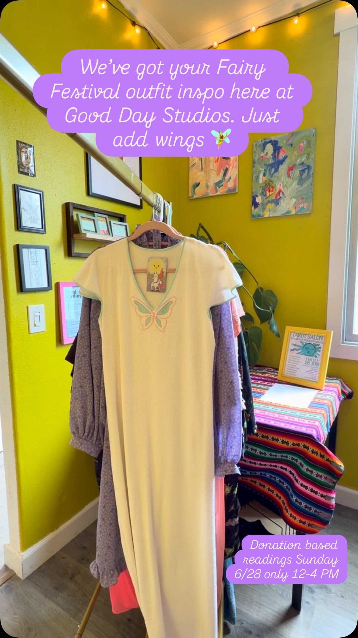 We’ve got a very whimsical selection of vintage here at @good.day.humboldt. Perfect for your @arcata_fairy_festival outfit. Just add the fairy wings 🧚♂️🦋🧚🏾♀️
Come see us at Good Day Shop Thur-Mon
Or Good Day Studios Thur -Sat 12-4
As a special #fairyfest offering on Sunday June 28th only, I’ll be offering donation based readings from 12-4 at Good Day Studios!