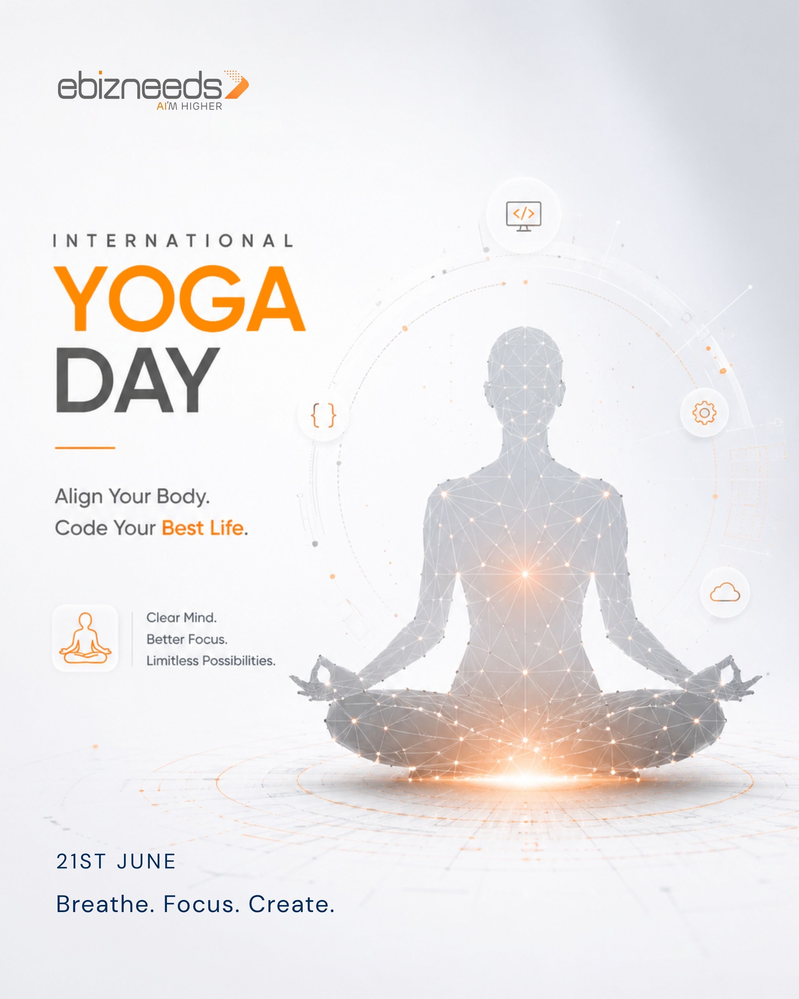 In the fast-paced digital world, clarity is a superpower.
This International Yoga Day, eBizneeds celebrates the practice that helps cultivate focus, resilience, and inner strength—qualities that inspire success both professionally and personally.
Breathe. Focus. Create.
#InternationalYogaDay2026 #eBizneeds #YogaForLife #MindfulLeadership #CorporateHealth #WellbeingAtWork #InnovationMindset #TechnologyWithPurpose #HealthyLiving #InternationalYogaDay