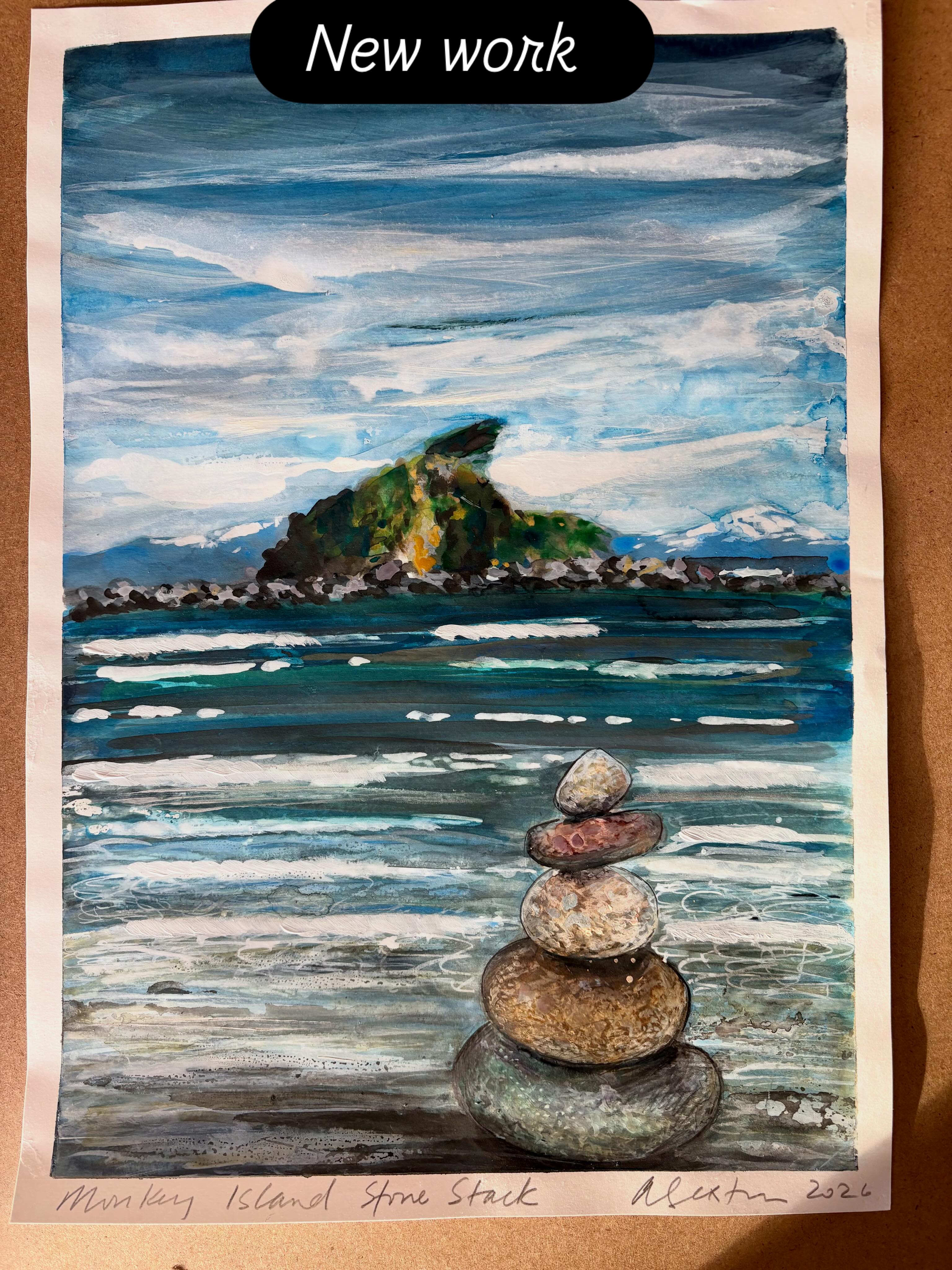 New work! Clearly local inspiration, I don’t have to travel too far. These pieces were developed with the brief I gave my art group, playing with acrylics, and inks. Markmaking and stones. Will be framed in a simple black frame I’m thinking?
#gemstonebeach #monkeyisland #littleredcabooseartgallery #orepuki #mixedmedia