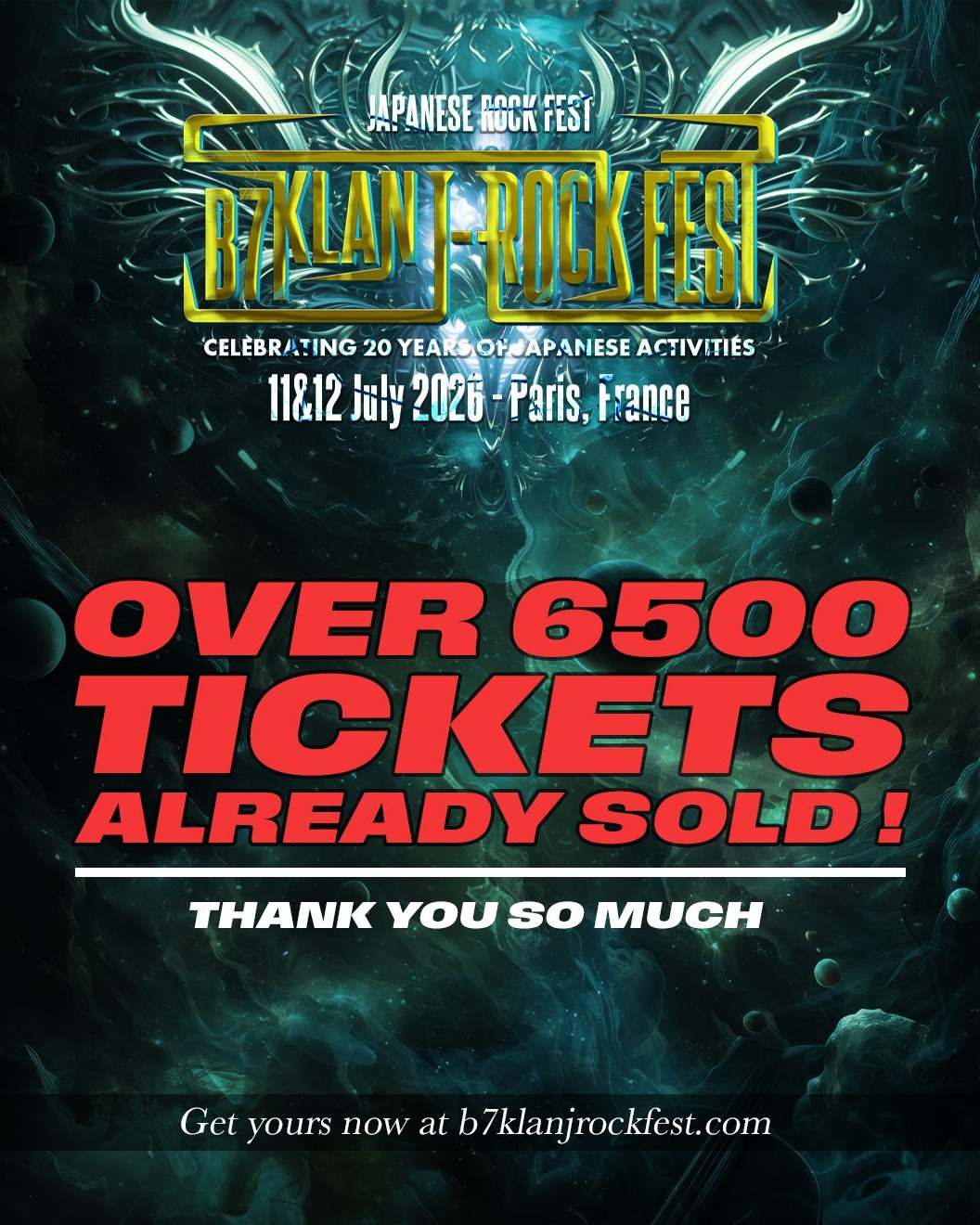 Thank you so much everyone!
Over 6500 tickets have been sold for both days of the festival, it's amazing!
If you did not get yours yet, do not miss this chance cause this is musical History we will all build together!
https://www.envolprod.com/b7klan-jrock-fest
👆
#b7klan #b7klanjrockfest #visualkei #vk #jmusic